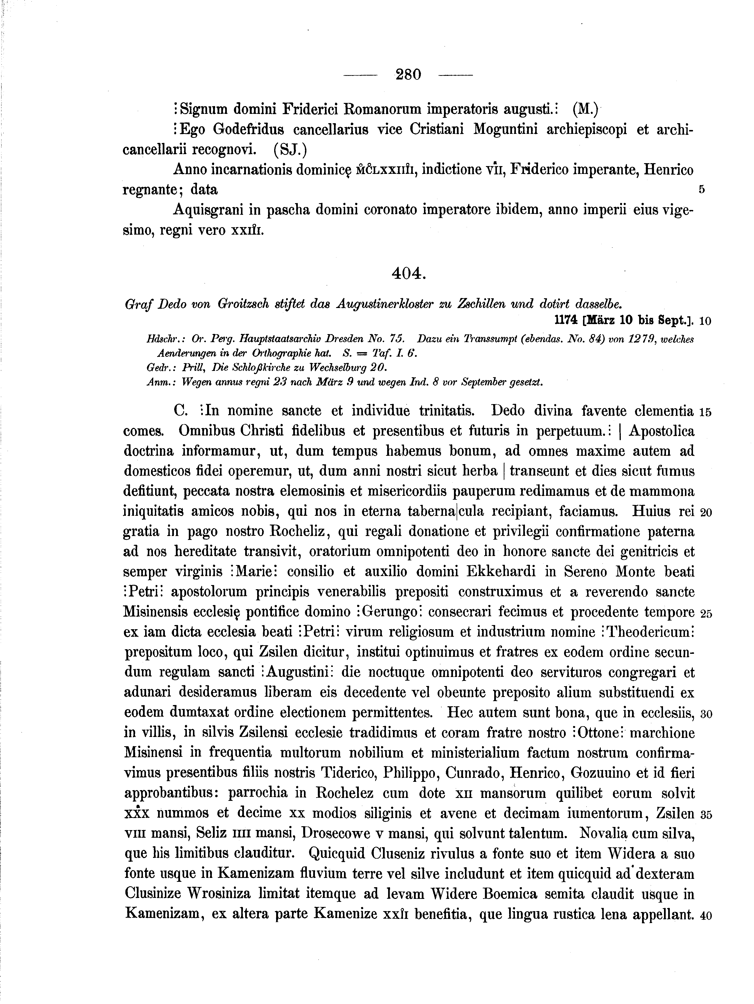 Historische Urkunde Seite 280 aus Band cds1a2