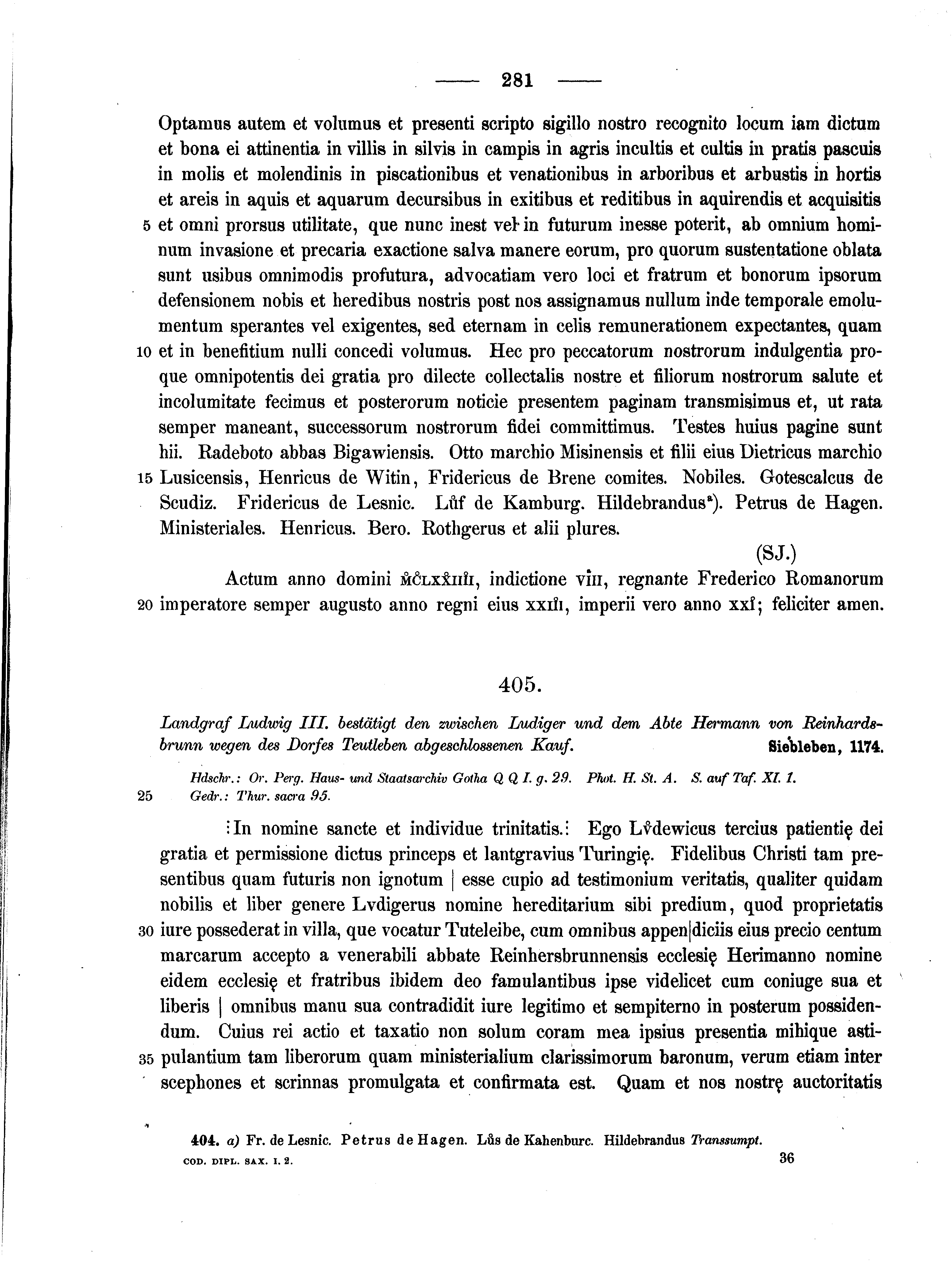 Historische Urkunde Seite 281 aus Band cds1a2