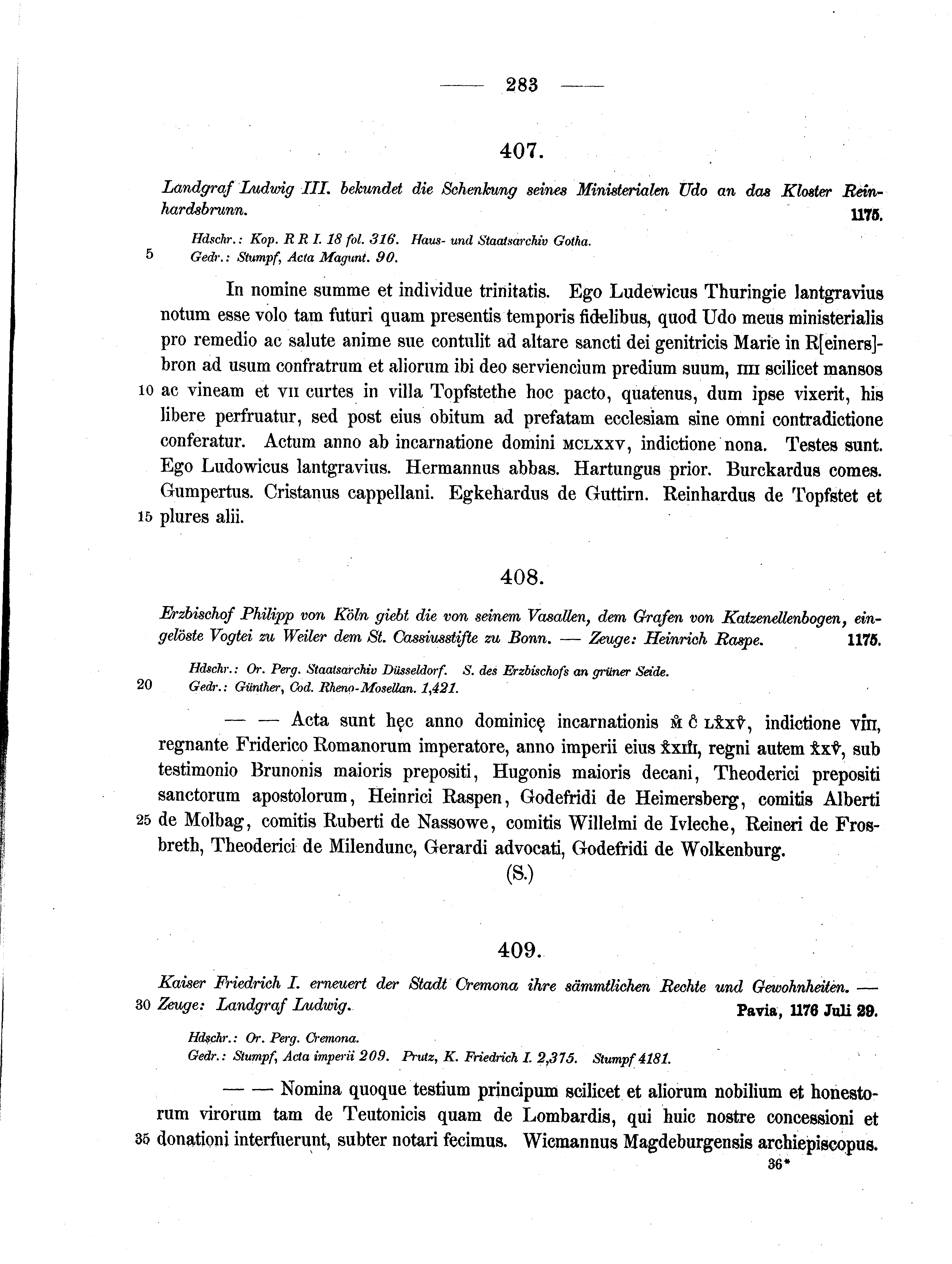 Historische Urkunde Seite 283 aus Band cds1a2
