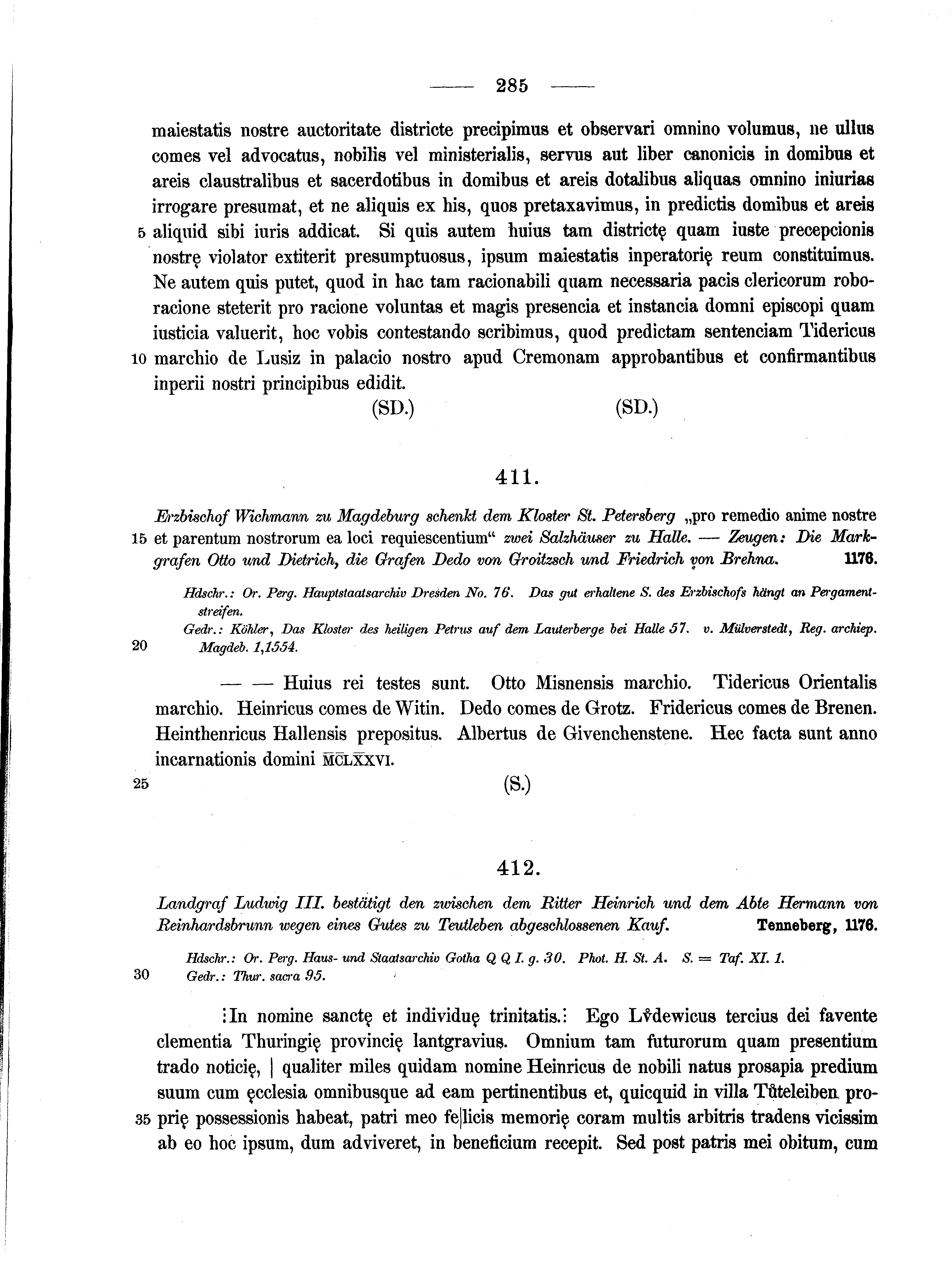 Historische Urkunde Seite 285 aus Band cds1a2