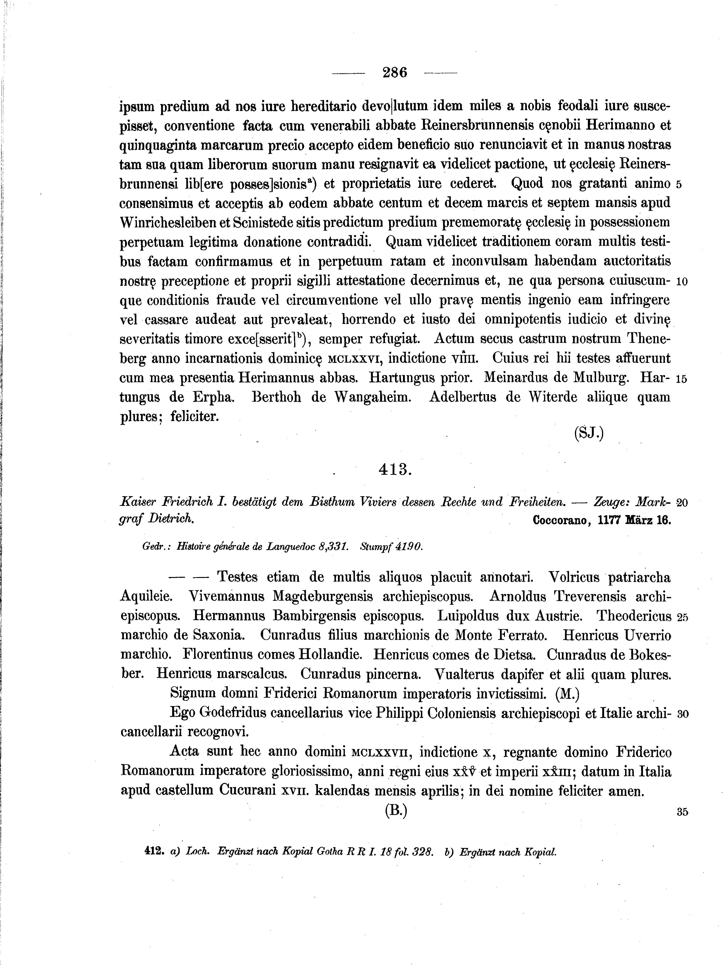 Historische Urkunde Seite 286 aus Band cds1a2