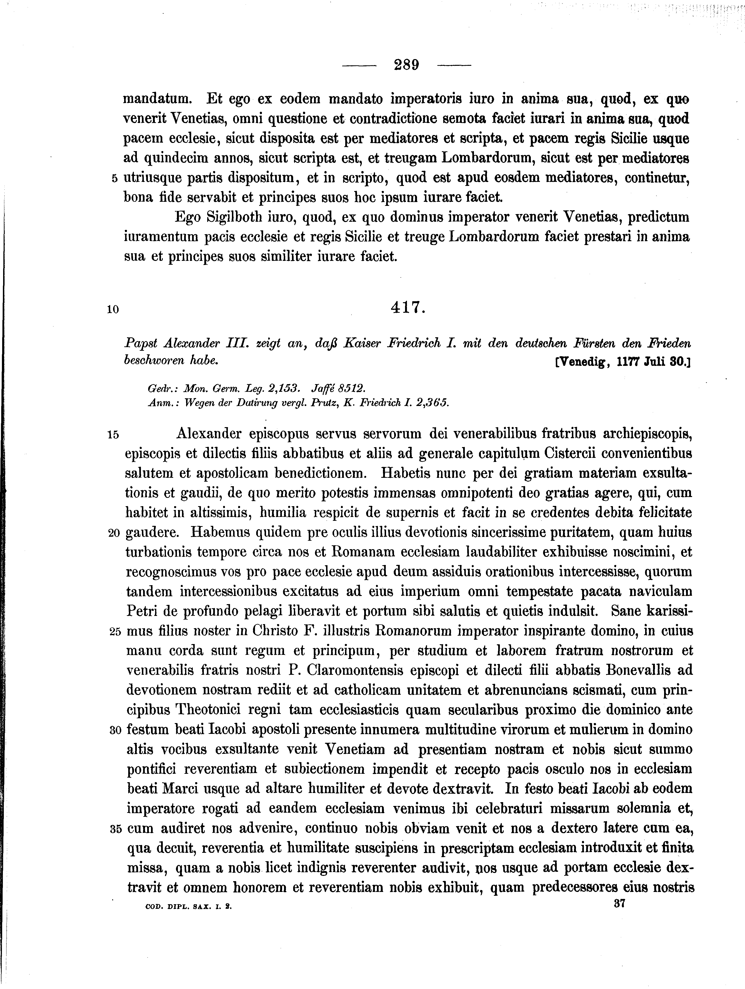 Historische Urkunde Seite 289 aus Band cds1a2