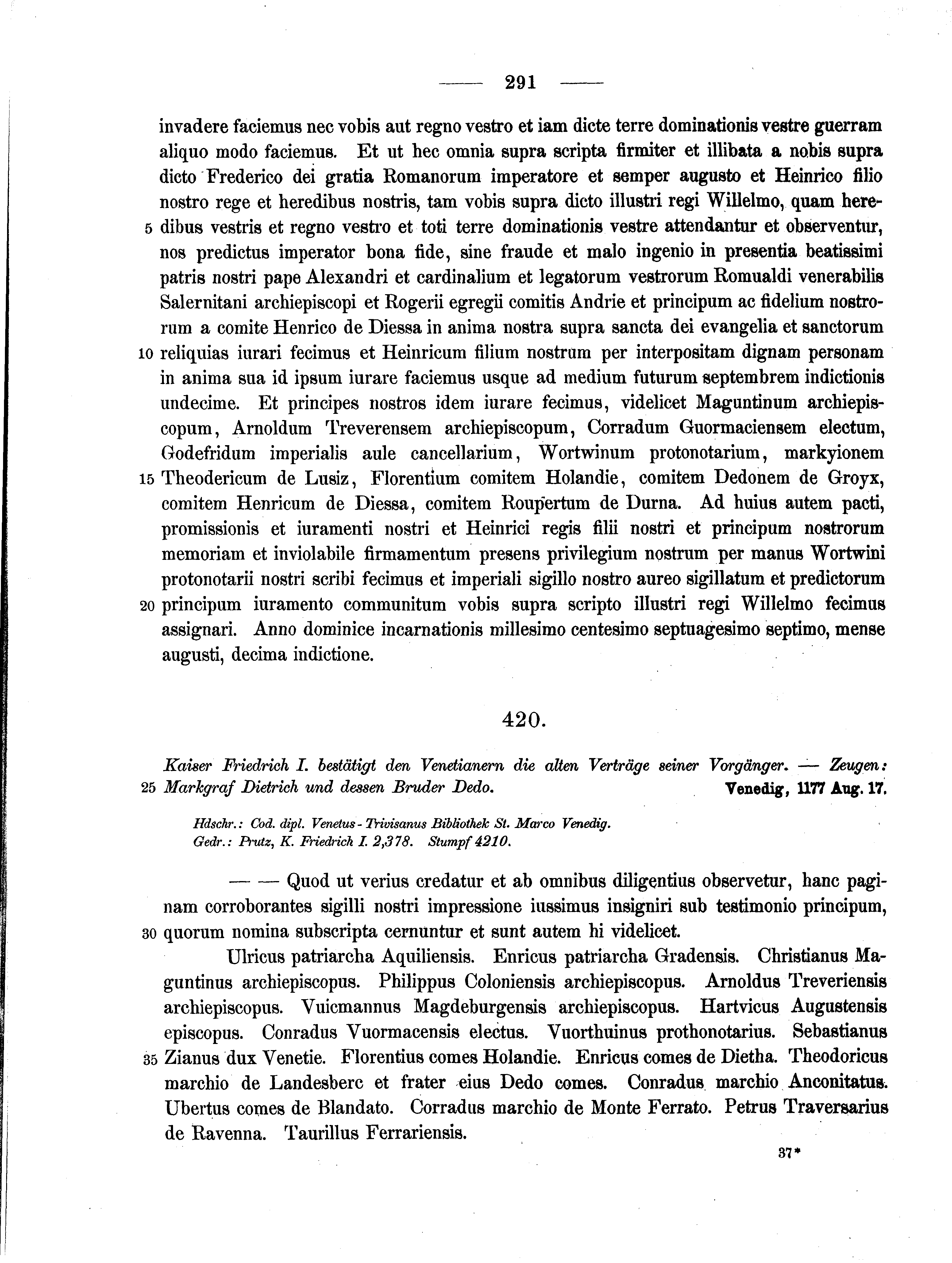 Historische Urkunde Seite 291 aus Band cds1a2