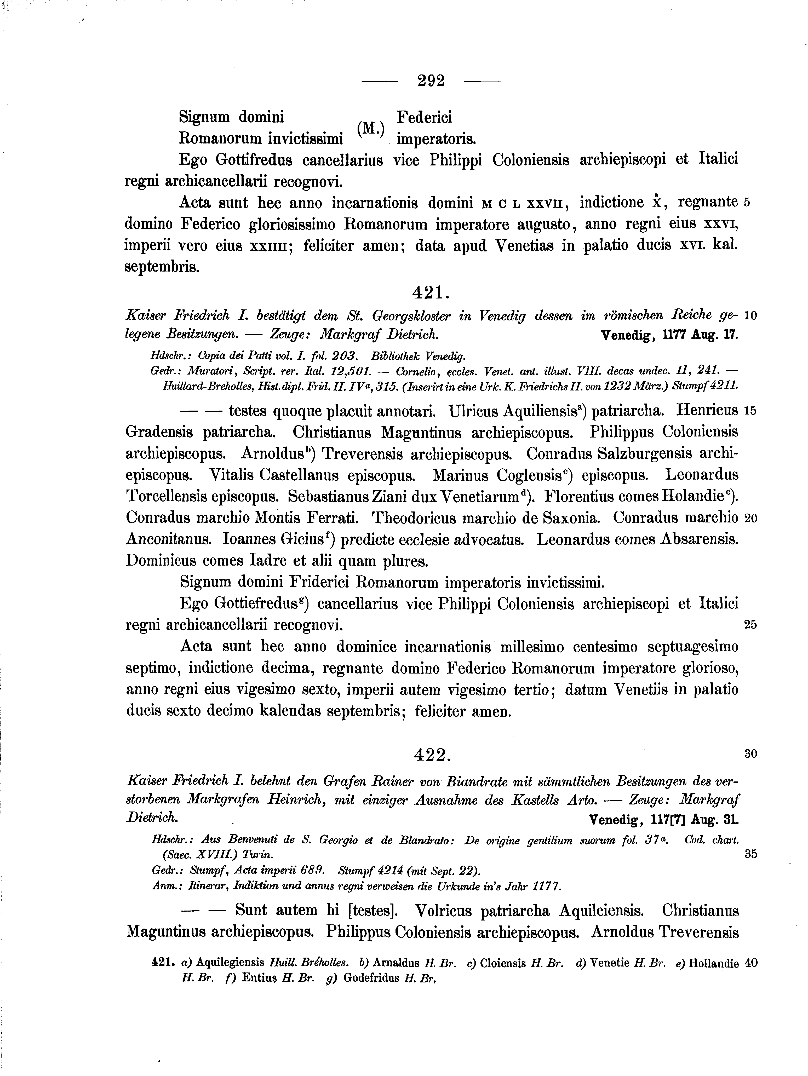 Historische Urkunde Seite 292 aus Band cds1a2