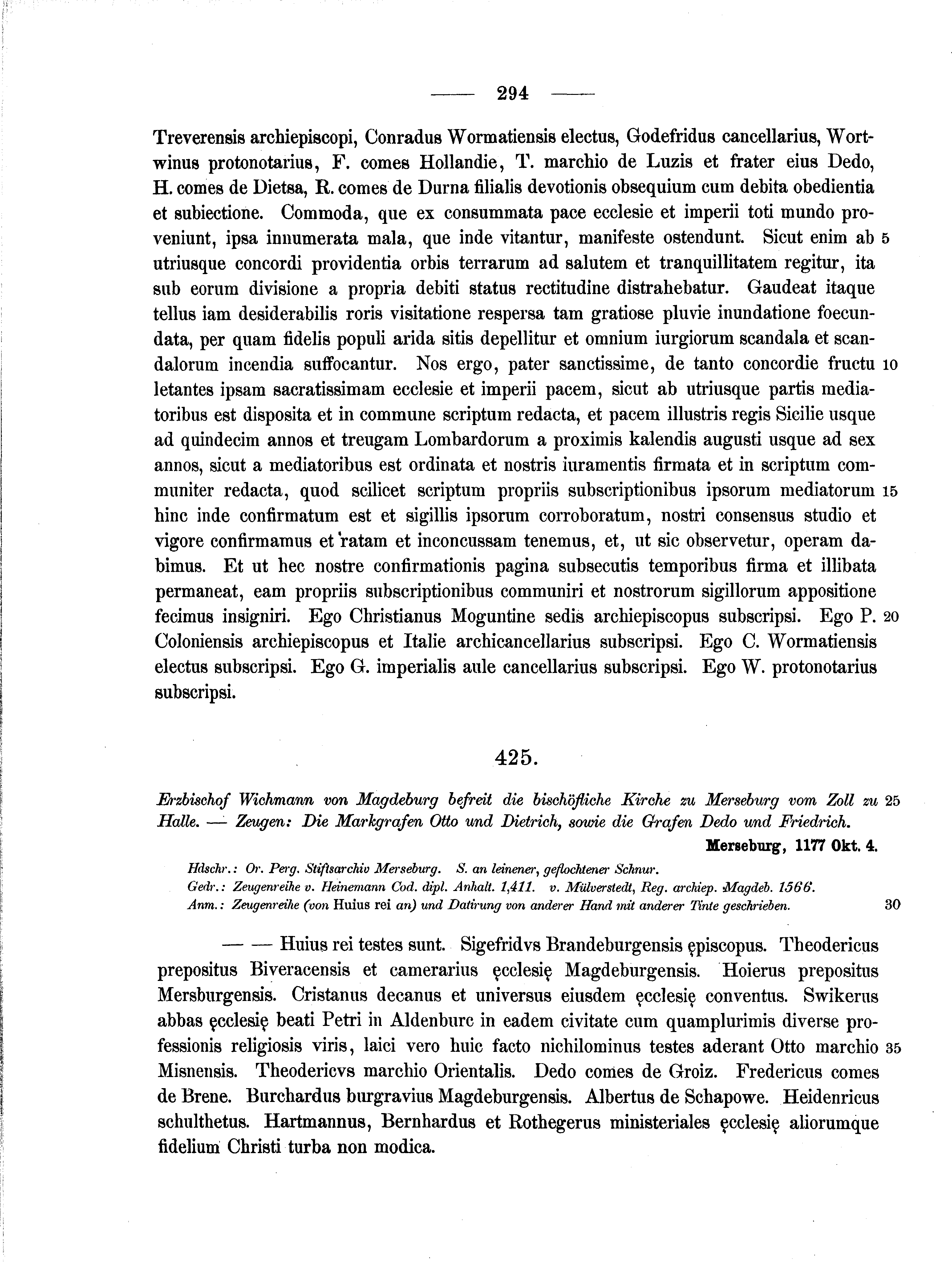 Historische Urkunde Seite 294 aus Band cds1a2