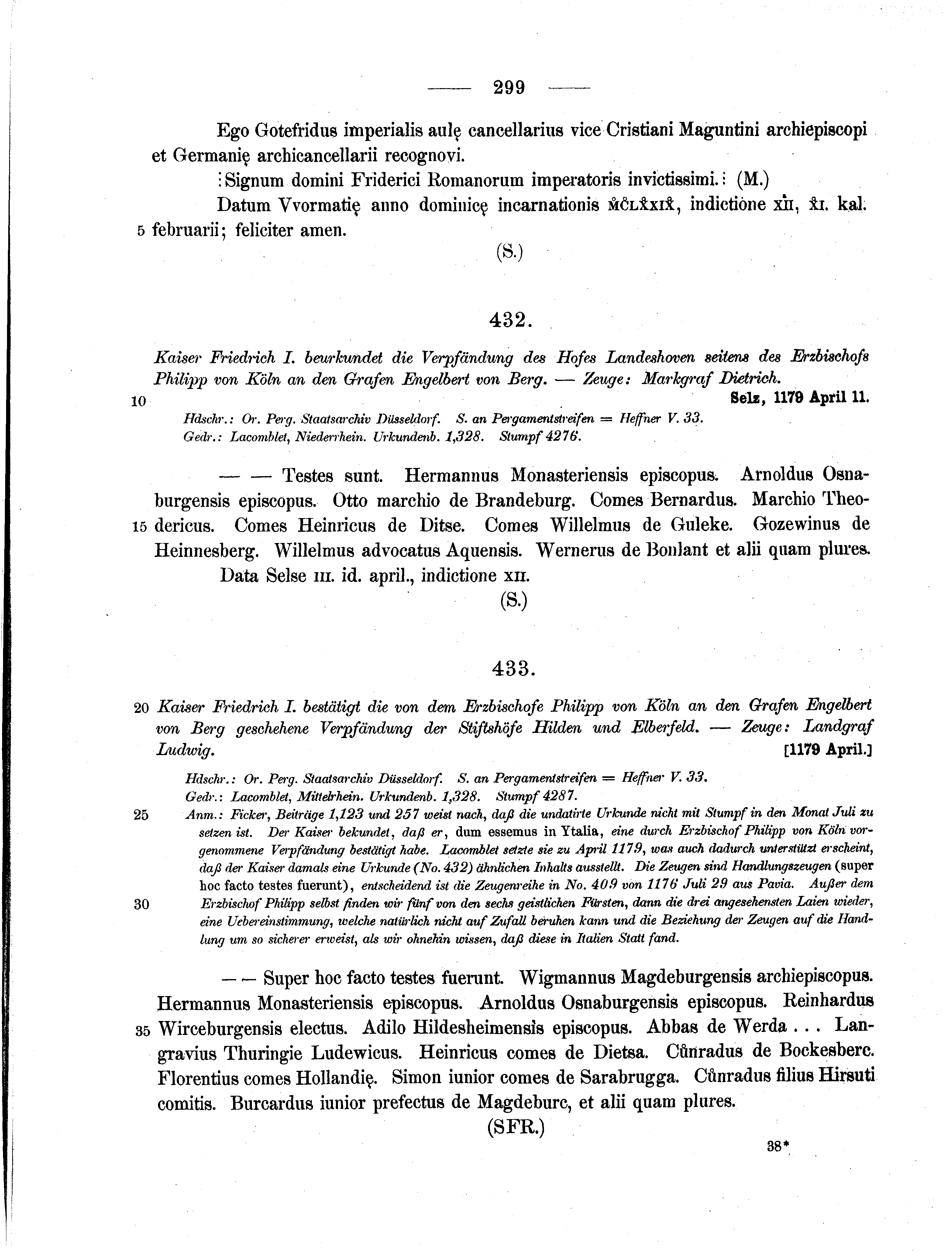 Historische Urkunde Seite 299 aus Band cds1a2