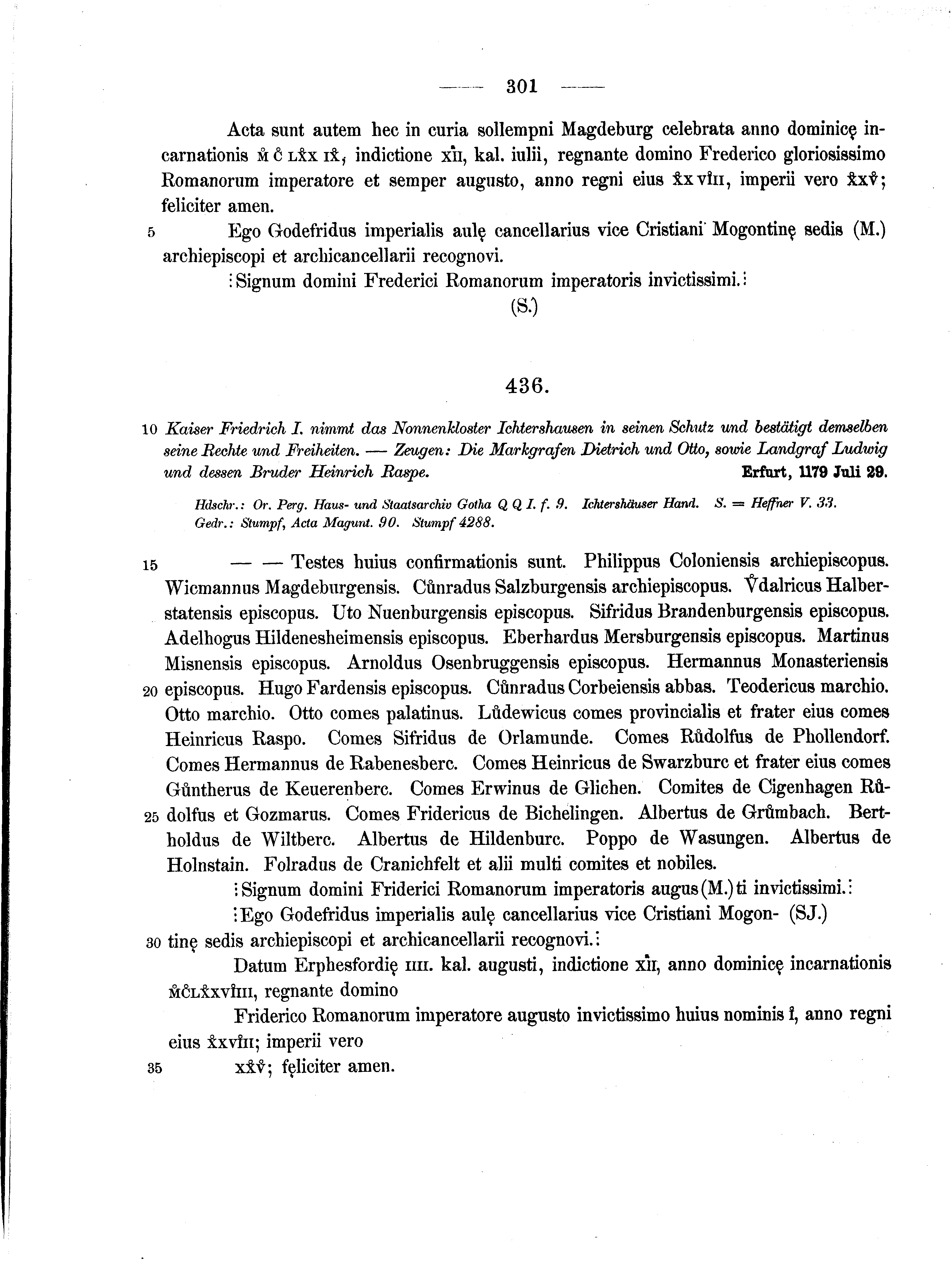 Historische Urkunde Seite 301 aus Band cds1a2