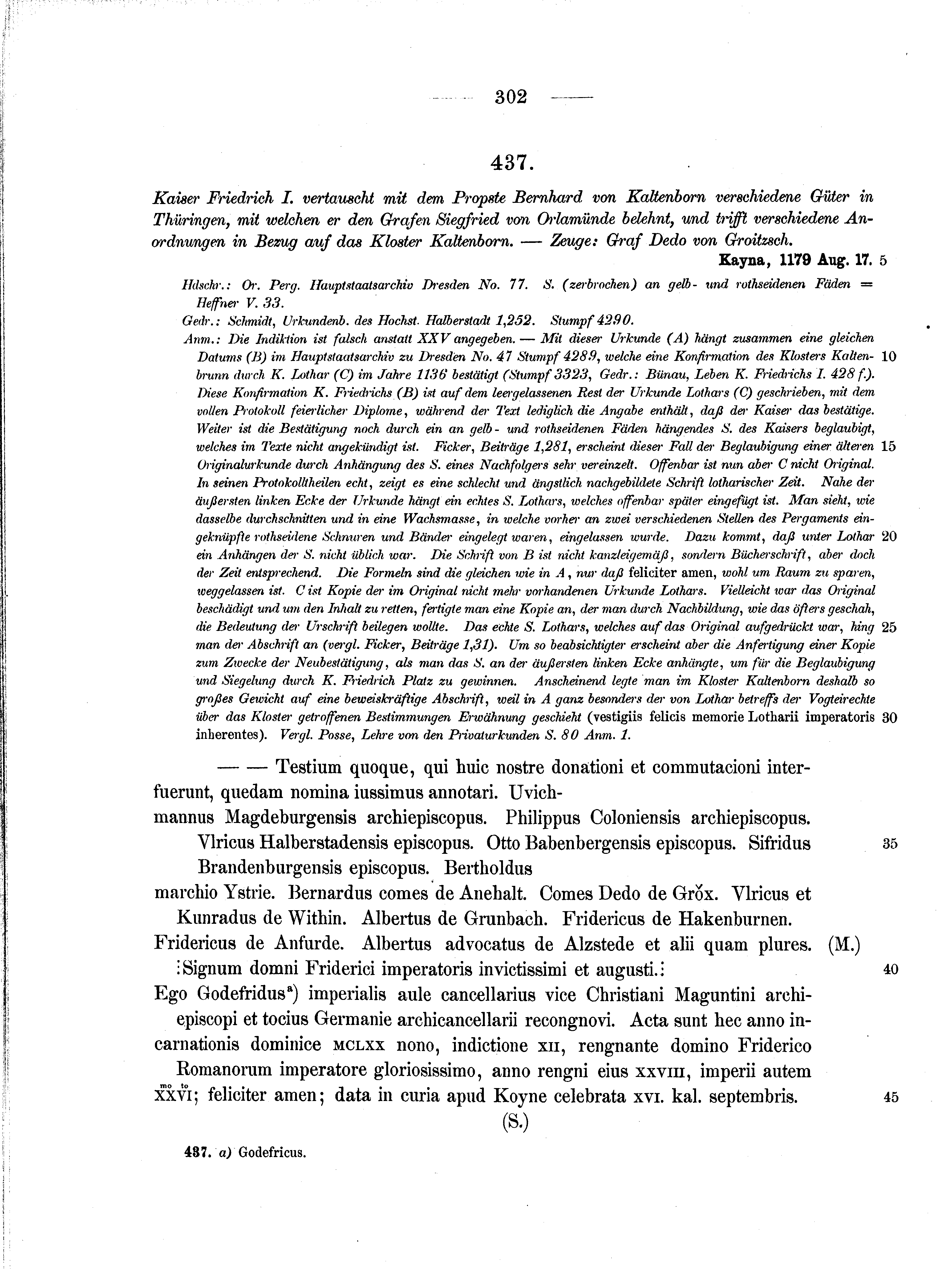 Historische Urkunde Seite 302 aus Band cds1a2