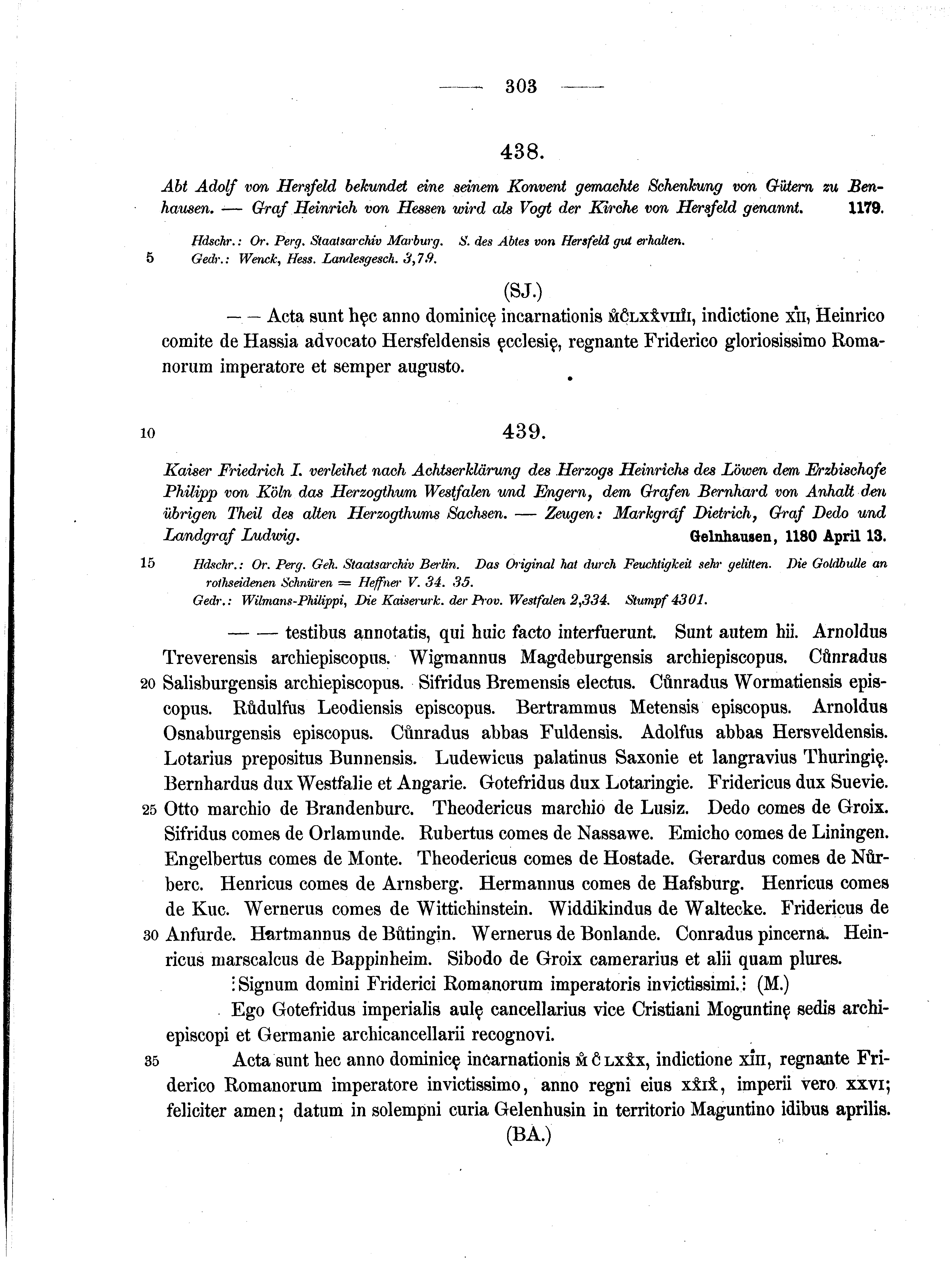 Historische Urkunde Seite 303 aus Band cds1a2