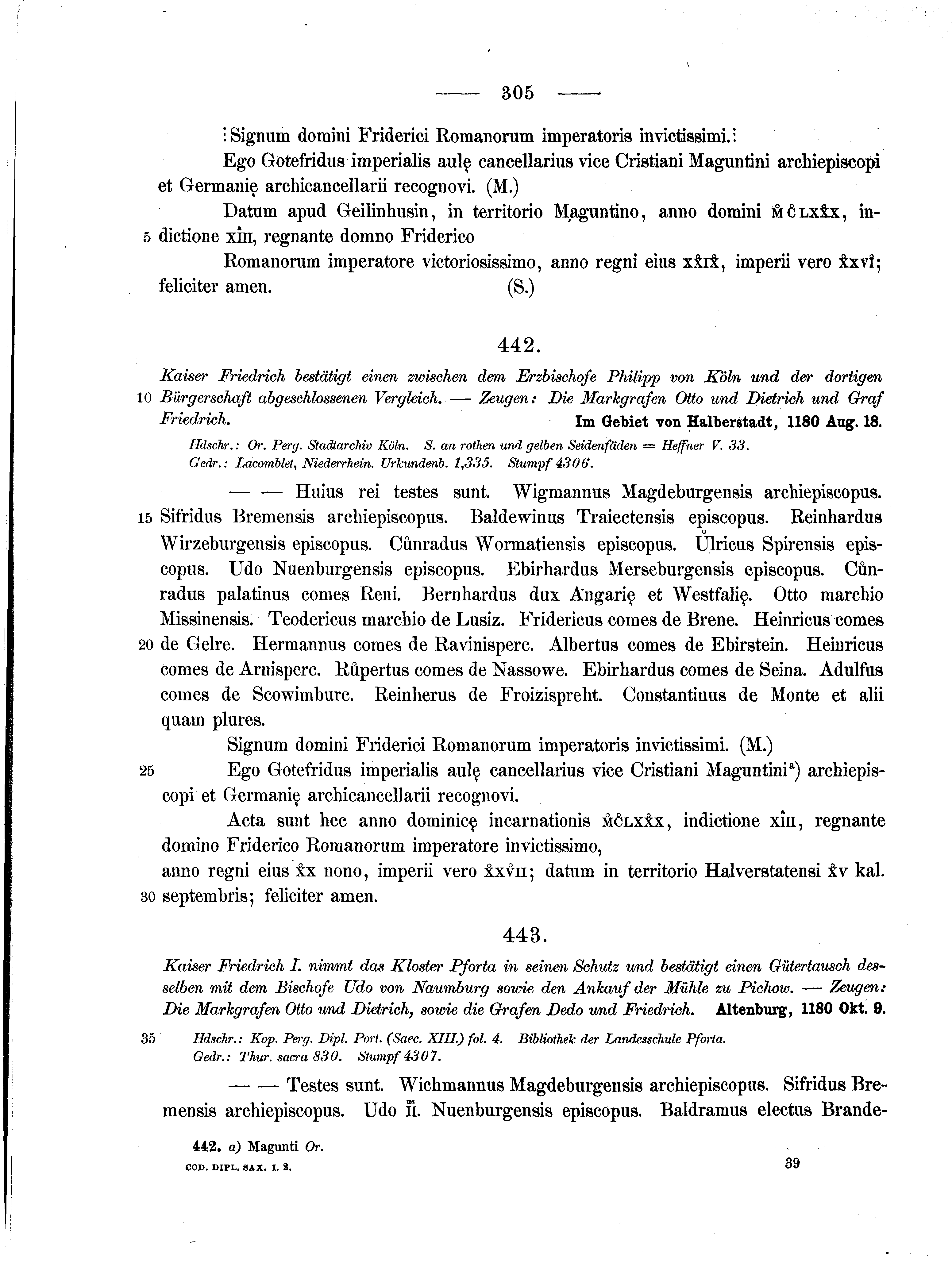 Historische Urkunde Seite 305 aus Band cds1a2