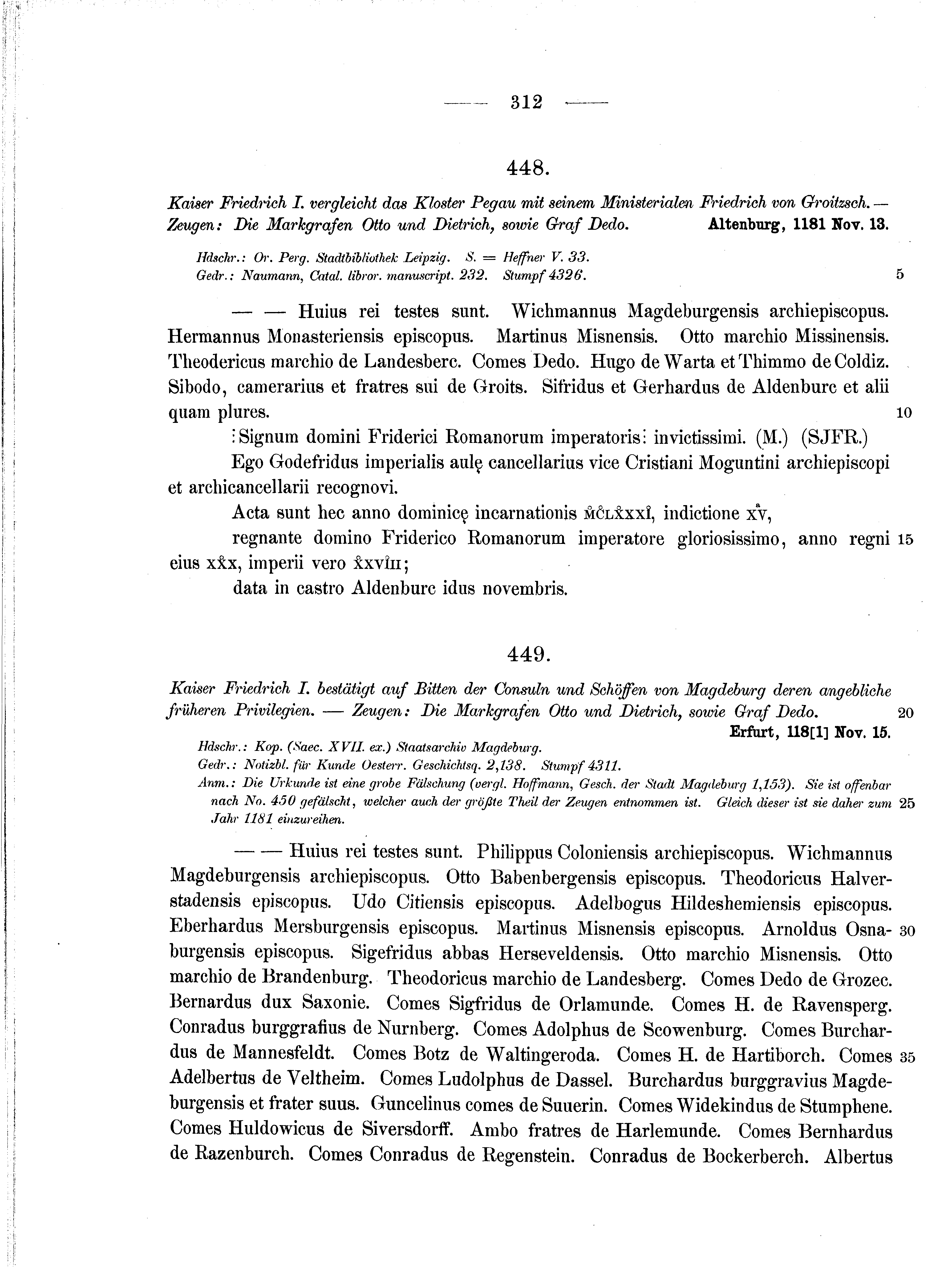 Historische Urkunde Seite 312 aus Band cds1a2