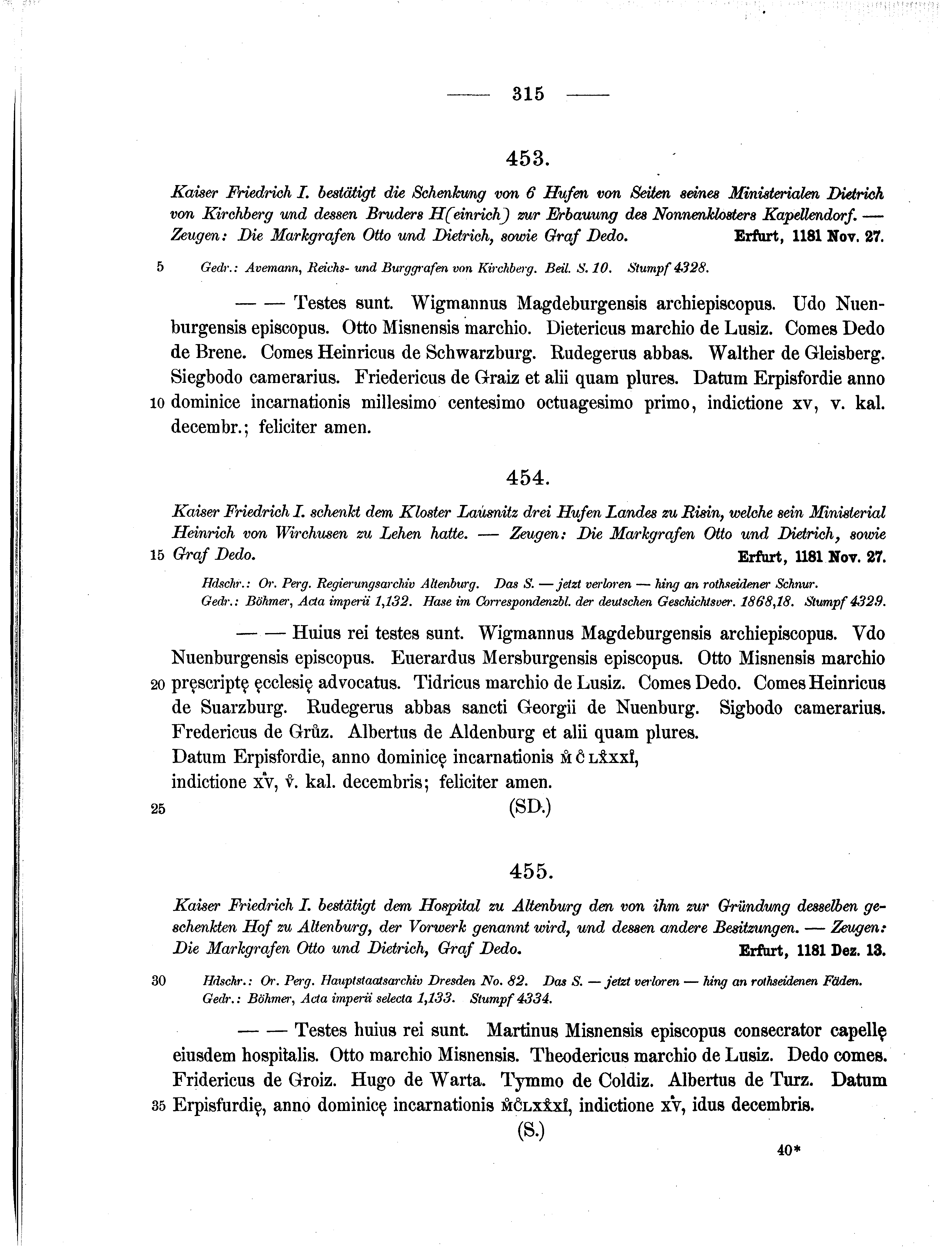 Historische Urkunde Seite 315 aus Band cds1a2