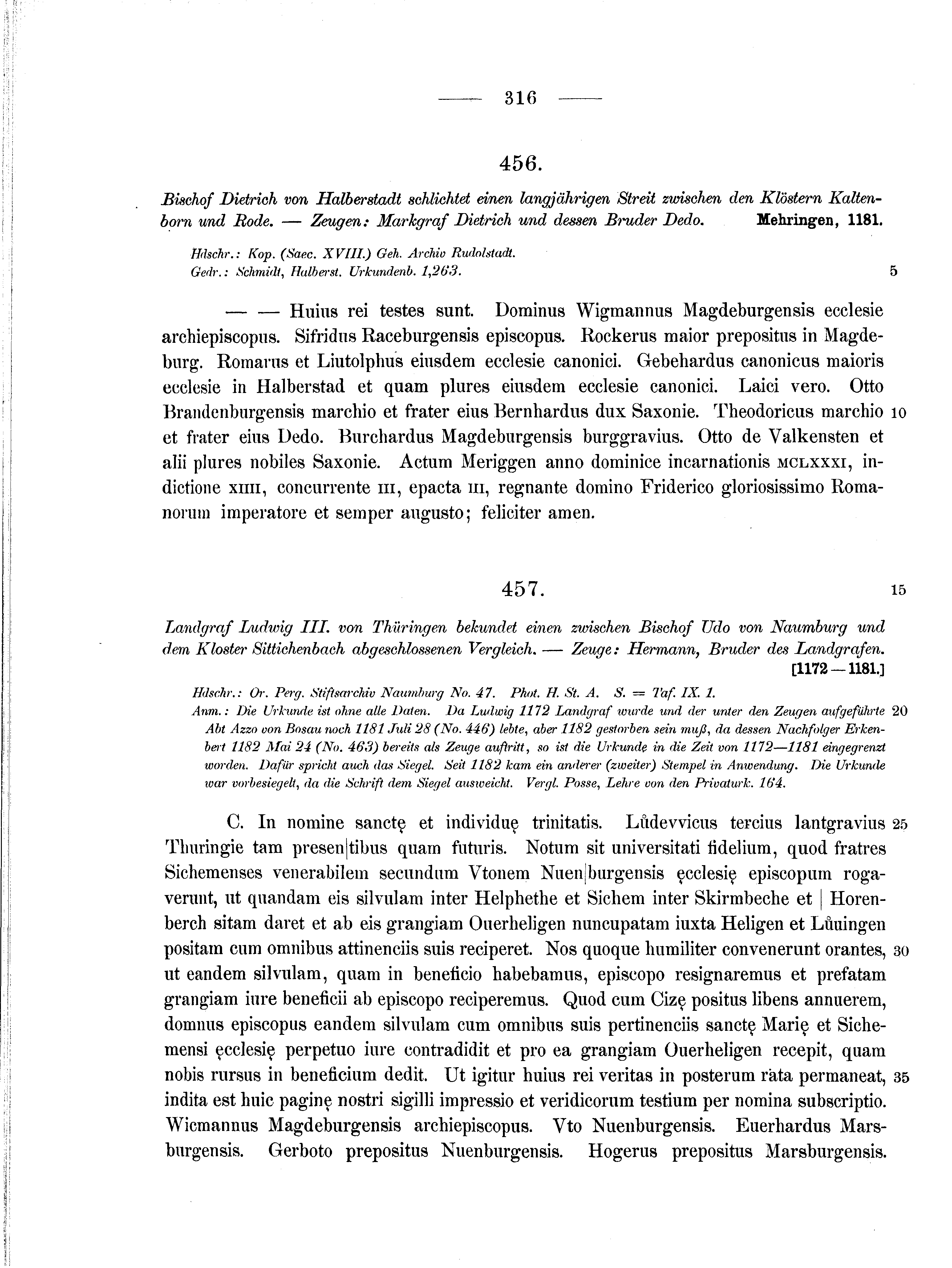 Historische Urkunde Seite 316 aus Band cds1a2