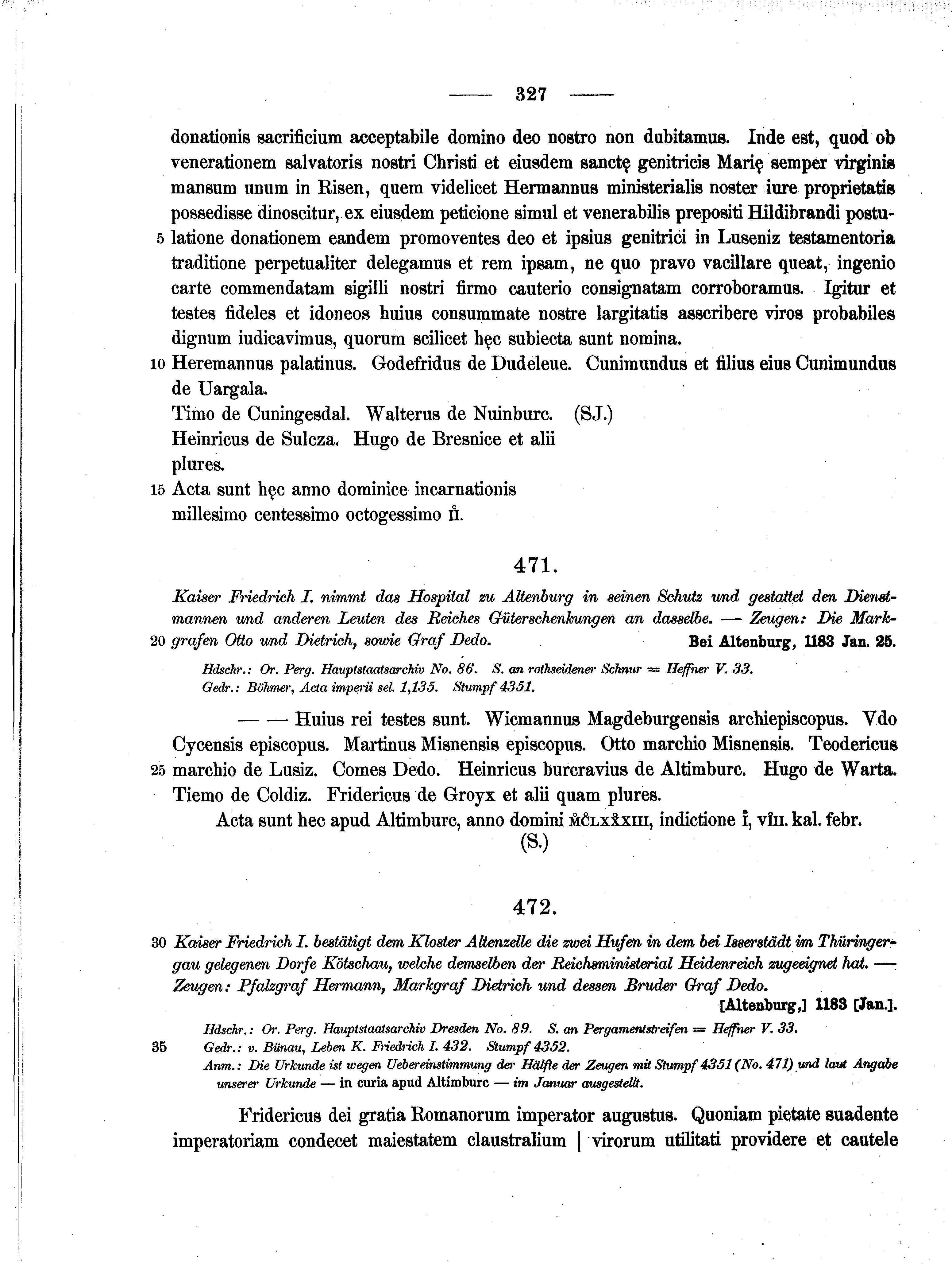 Historische Urkunde Seite 327 aus Band cds1a2