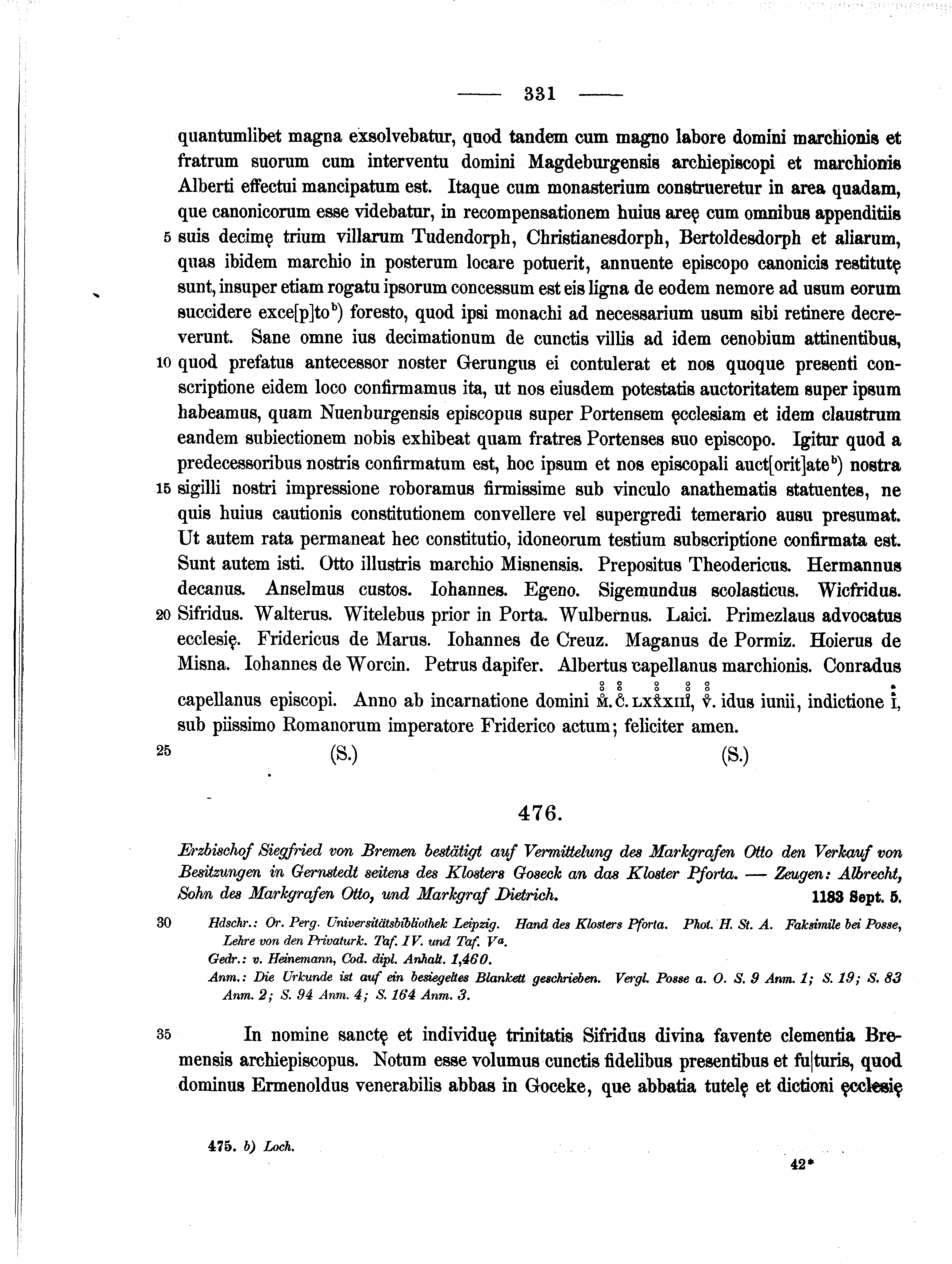 Historische Urkunde Seite 331 aus Band cds1a2