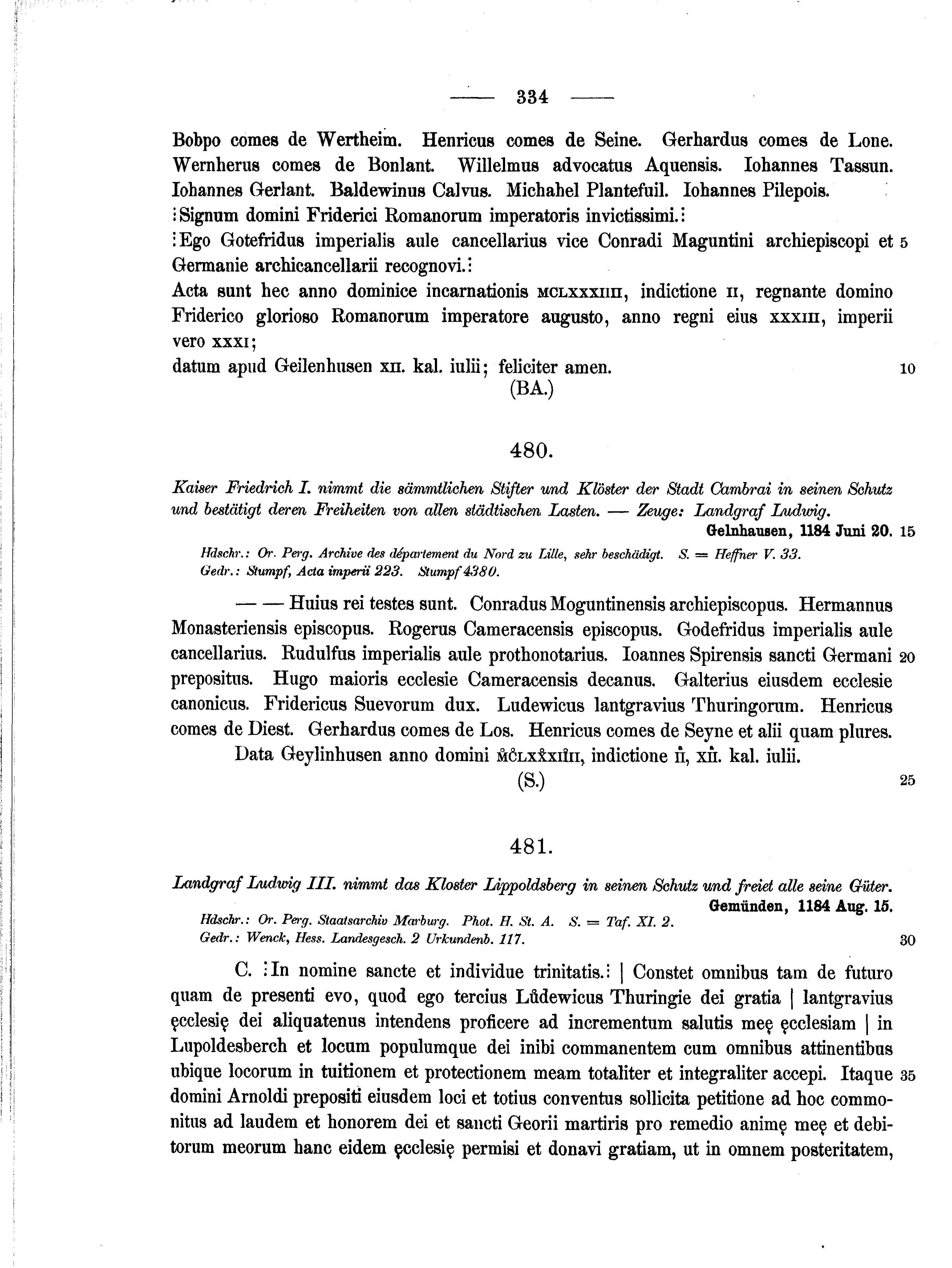 Historische Urkunde Seite 334 aus Band cds1a2