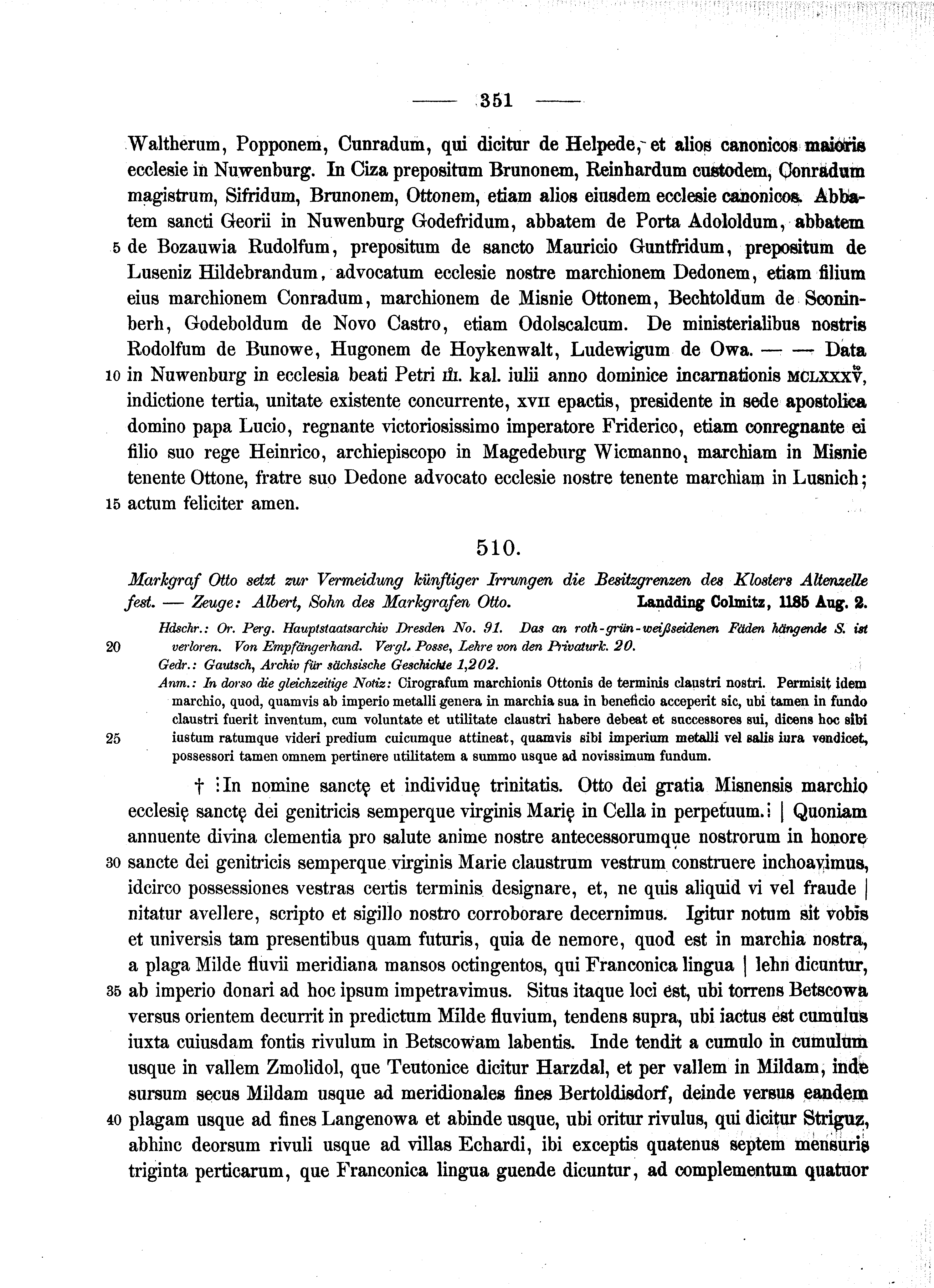 Historische Urkunde Seite 351 aus Band cds1a2