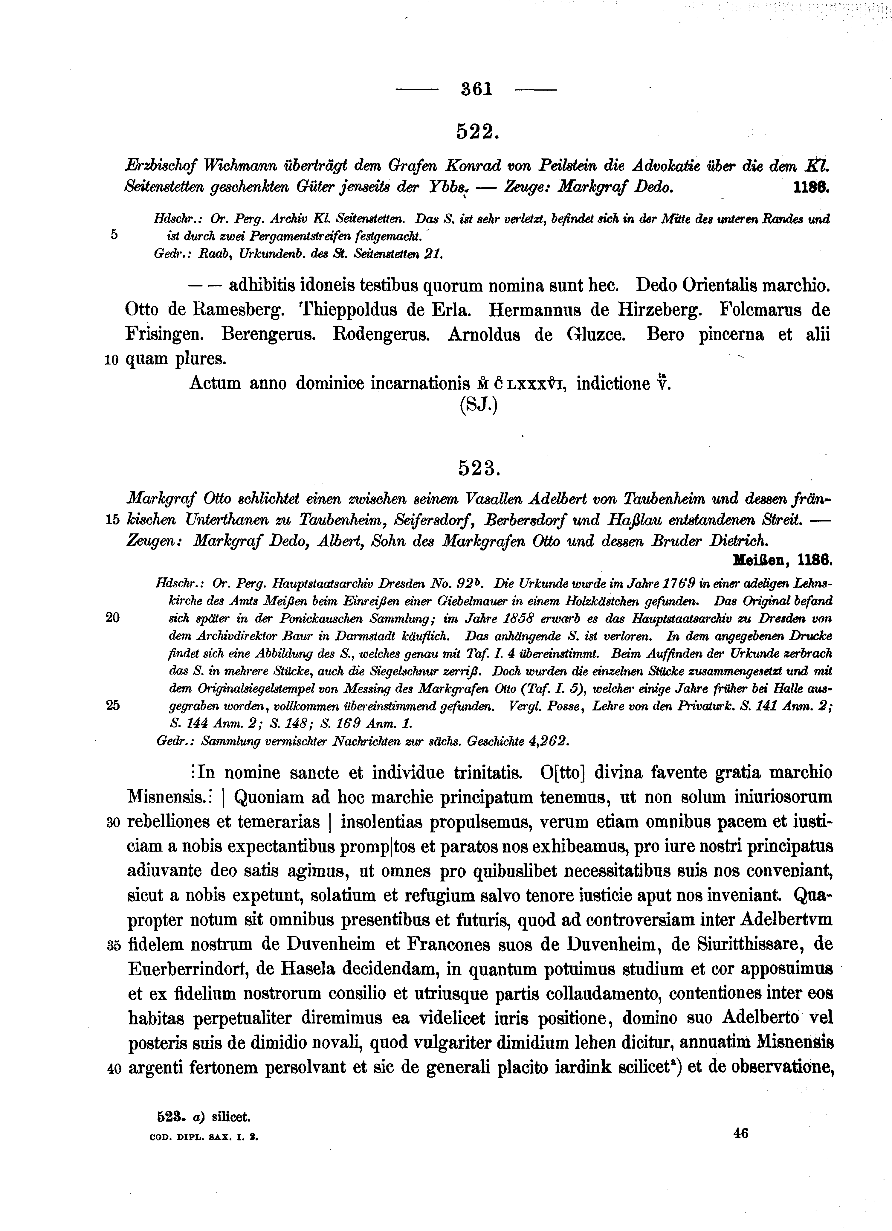 Historische Urkunde Seite 361 aus Band cds1a2