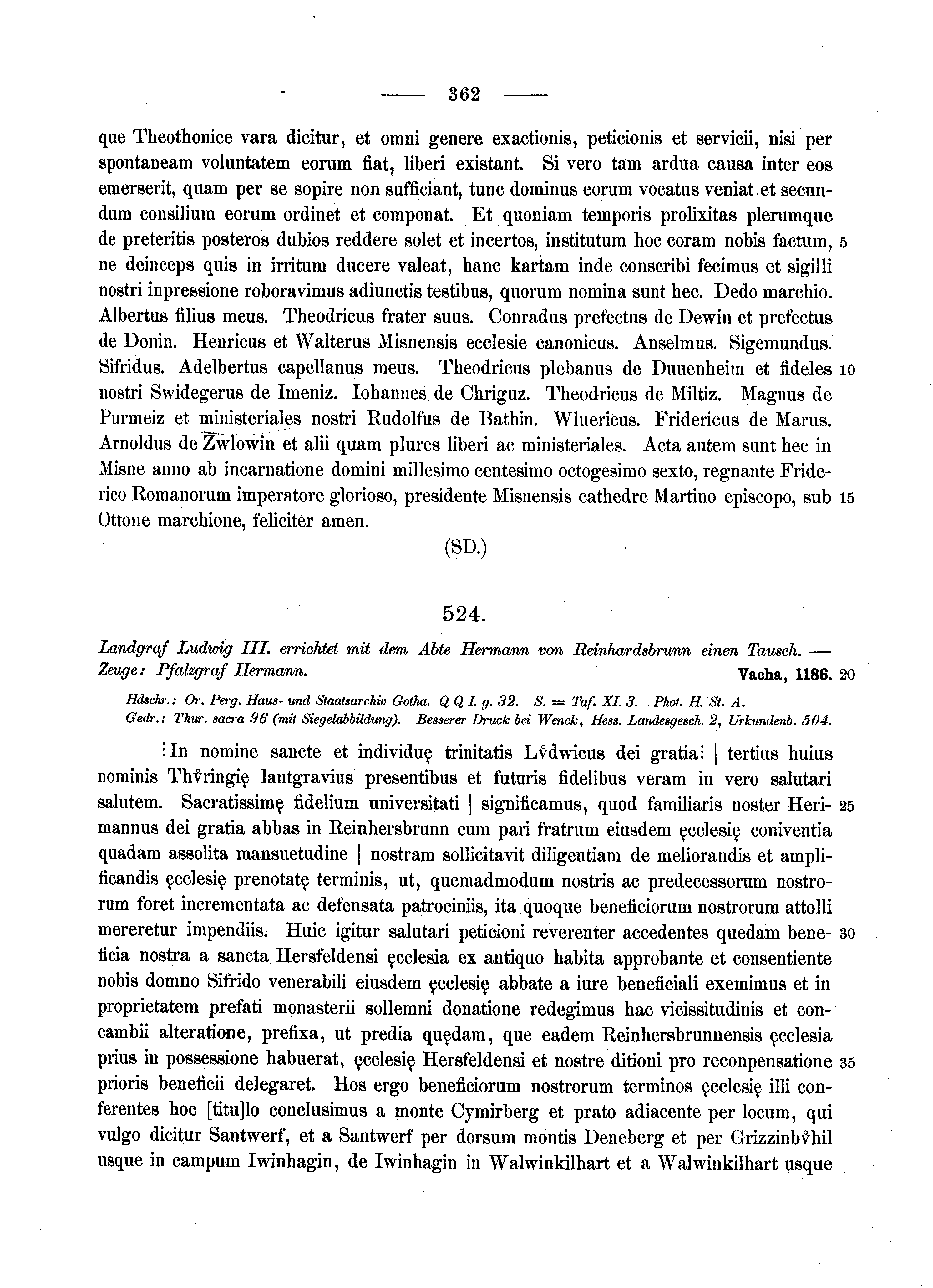 Historische Urkunde Seite 362 aus Band cds1a2