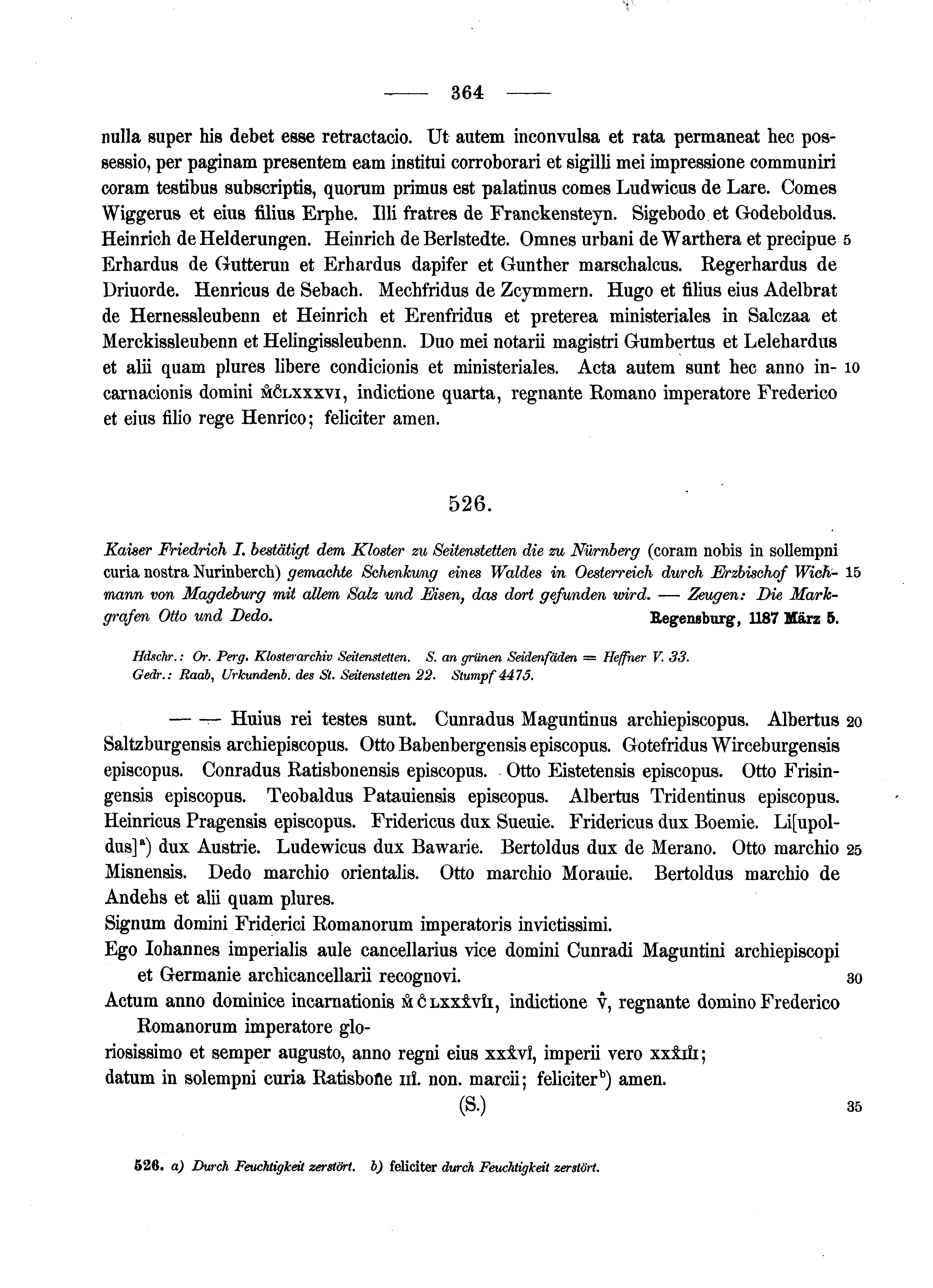 Historische Urkunde Seite 364 aus Band cds1a2