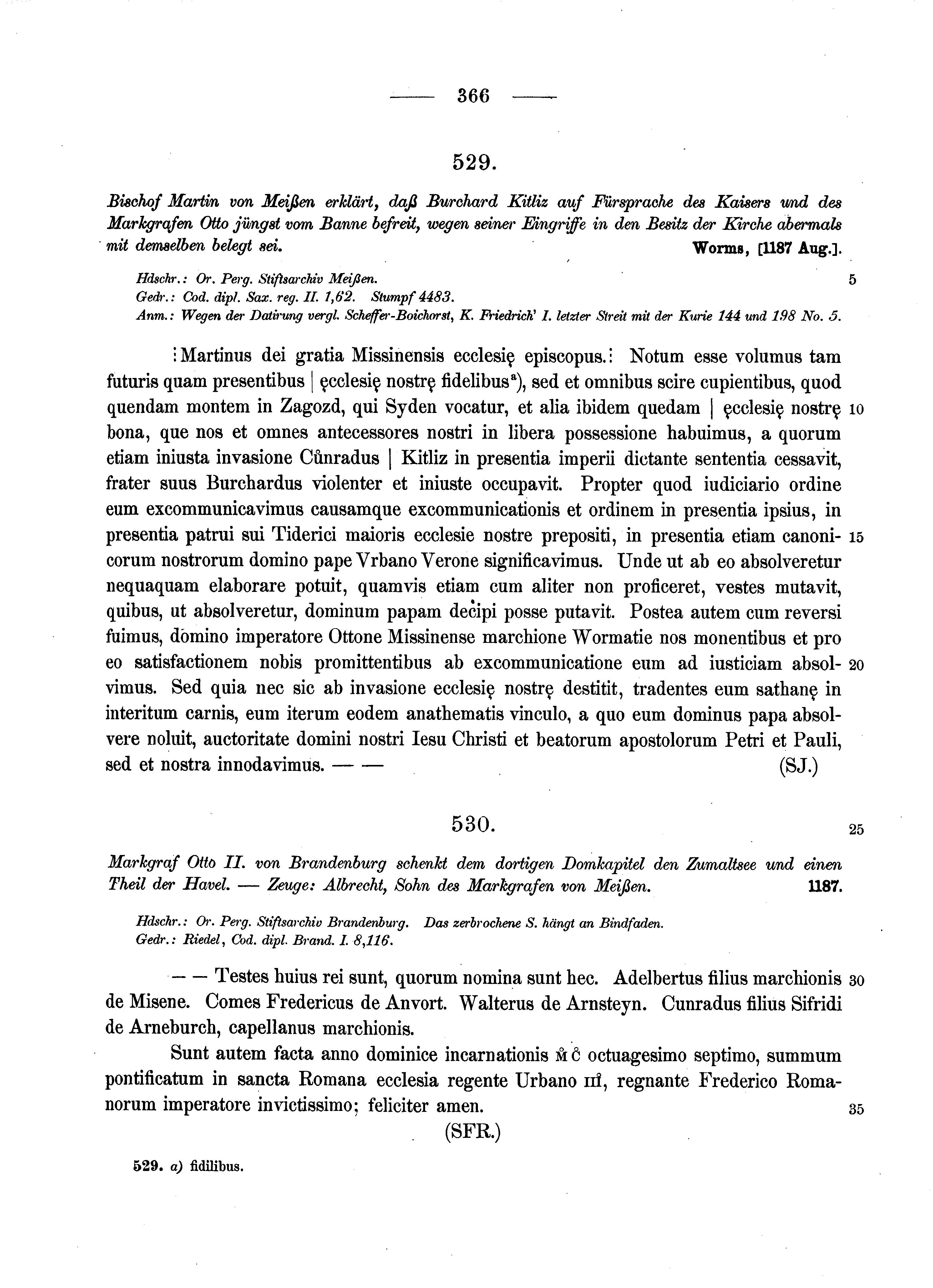 Historische Urkunde Seite 366 aus Band cds1a2