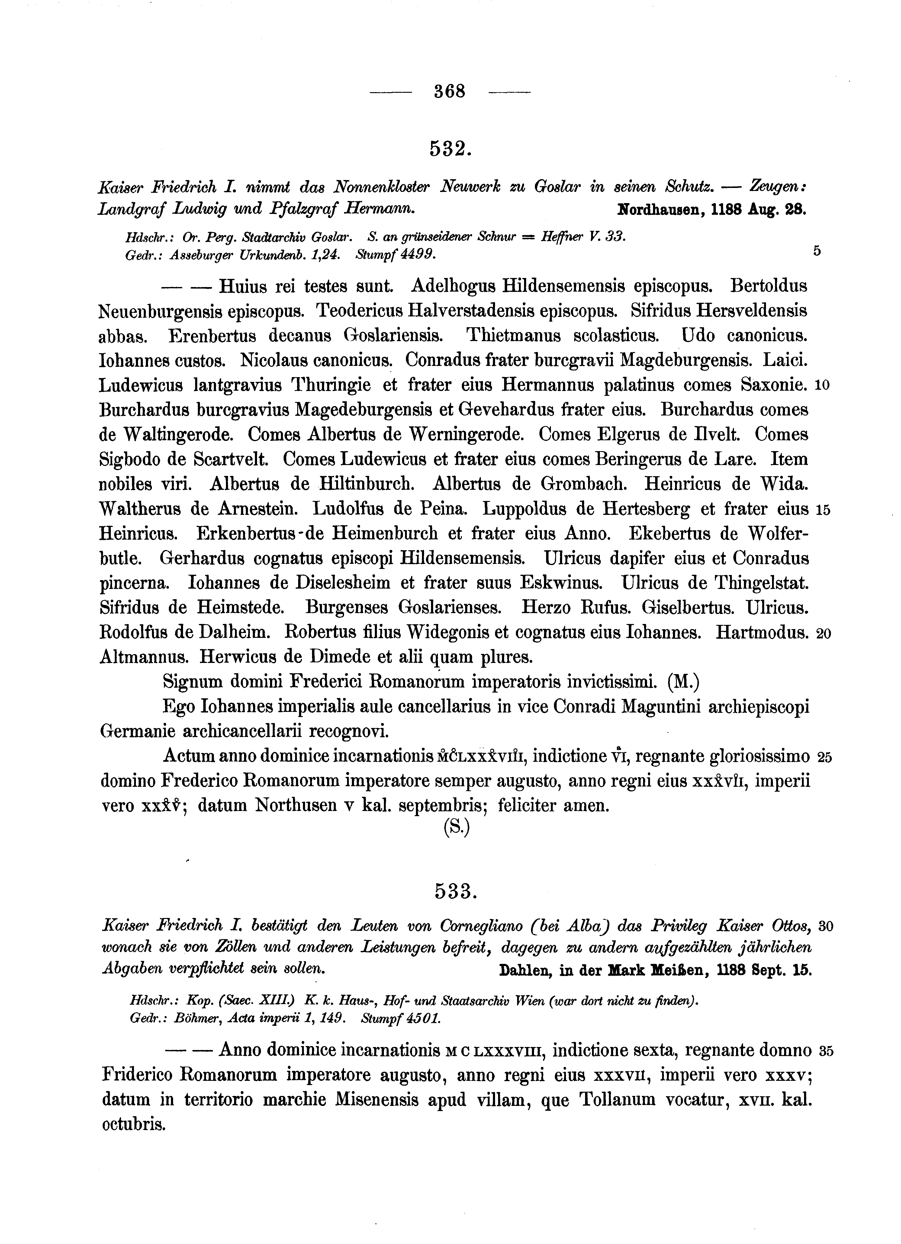 Historische Urkunde Seite 368 aus Band cds1a2
