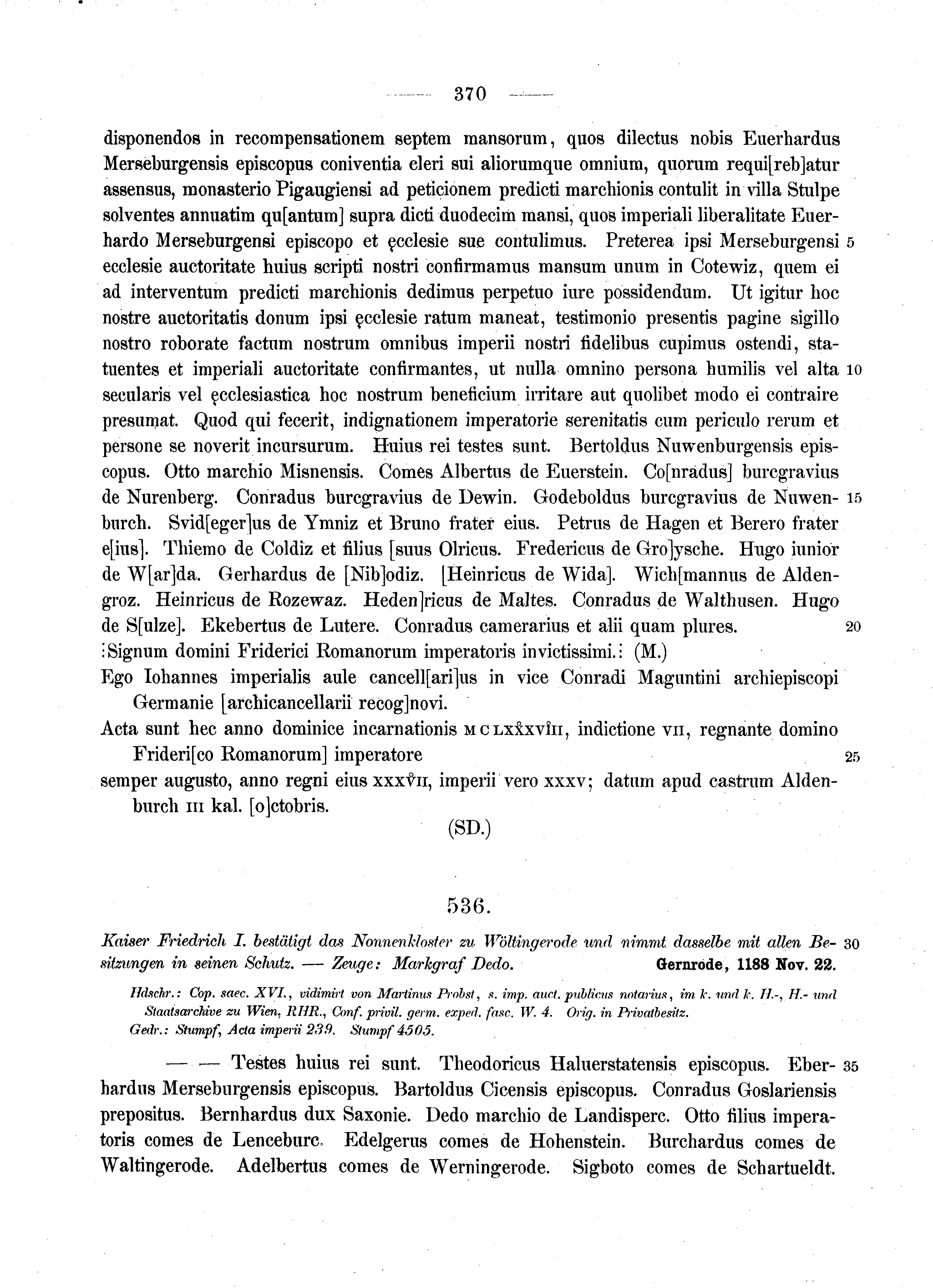 Historische Urkunde Seite 370 aus Band cds1a2