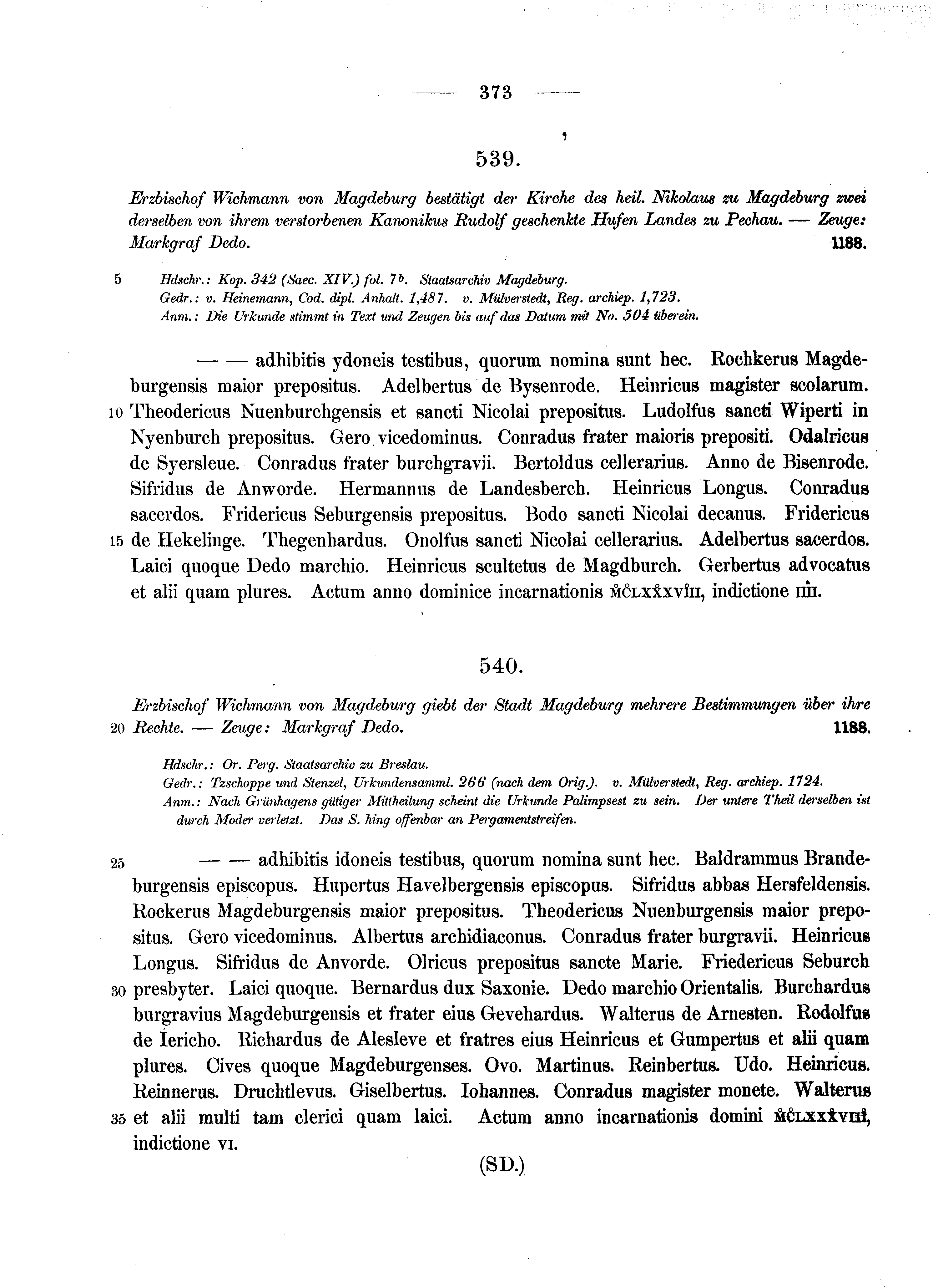 Historische Urkunde Seite 373 aus Band cds1a2