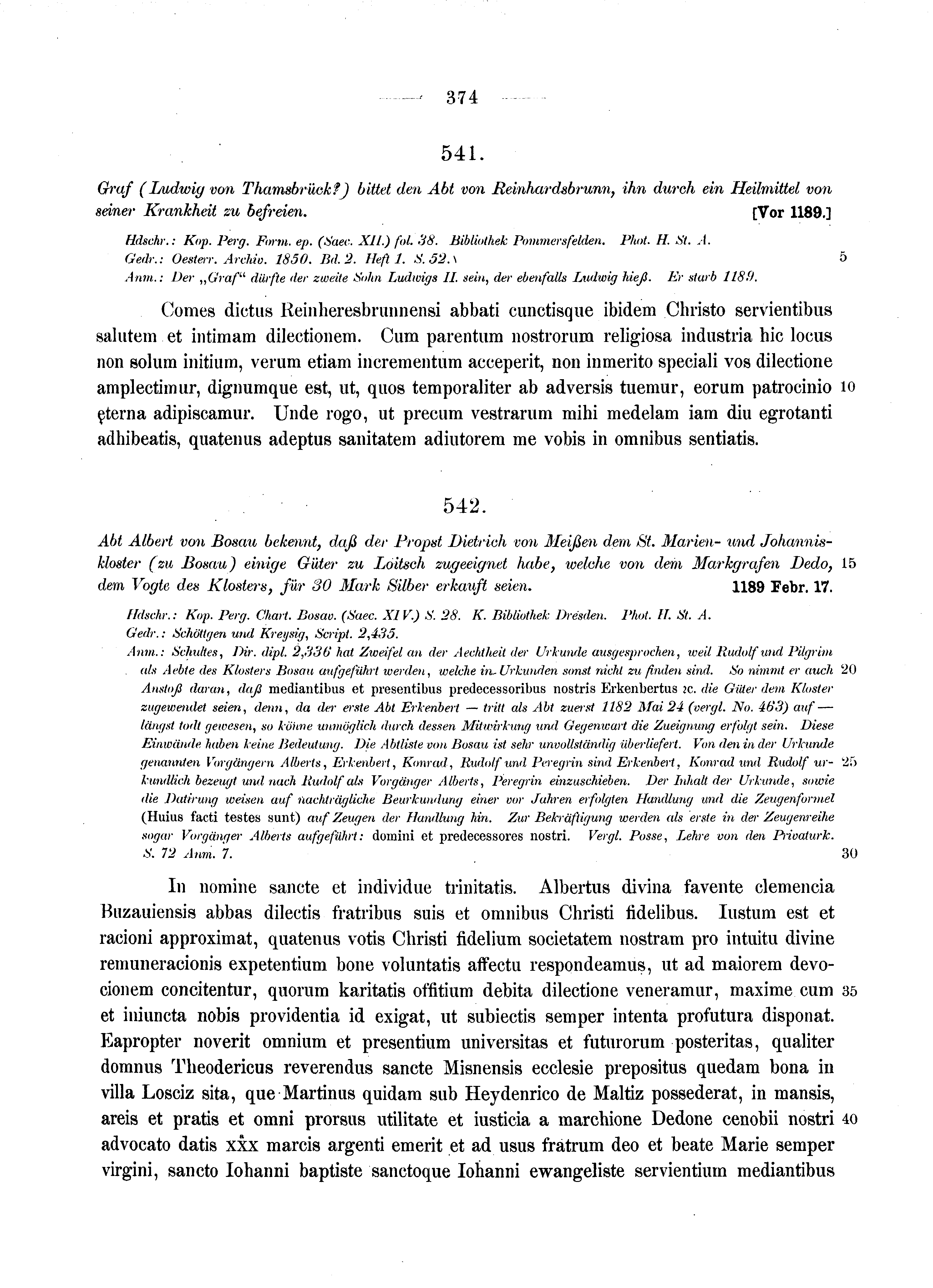 Historische Urkunde Seite 374 aus Band cds1a2