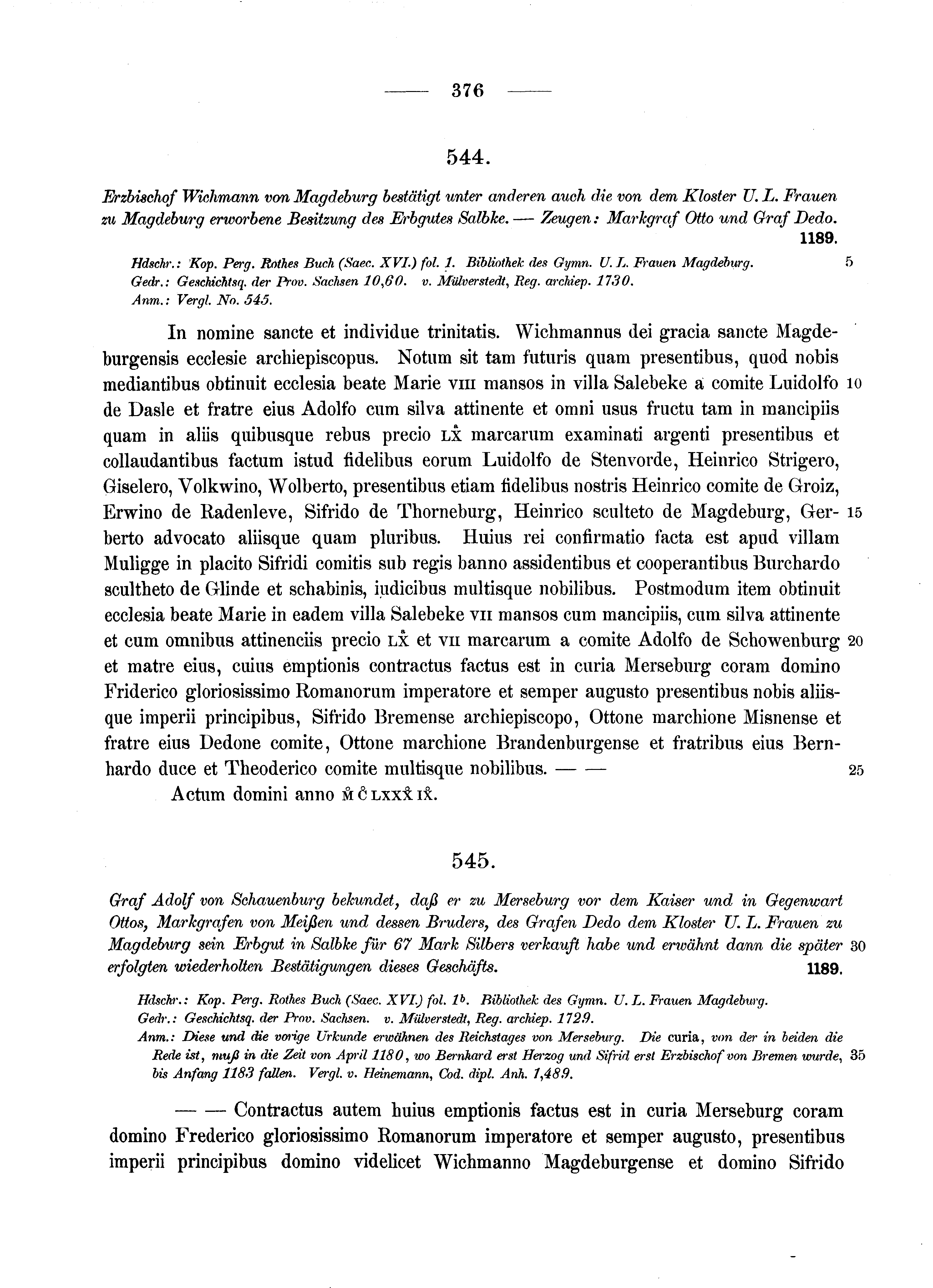 Historische Urkunde Seite 376 aus Band cds1a2