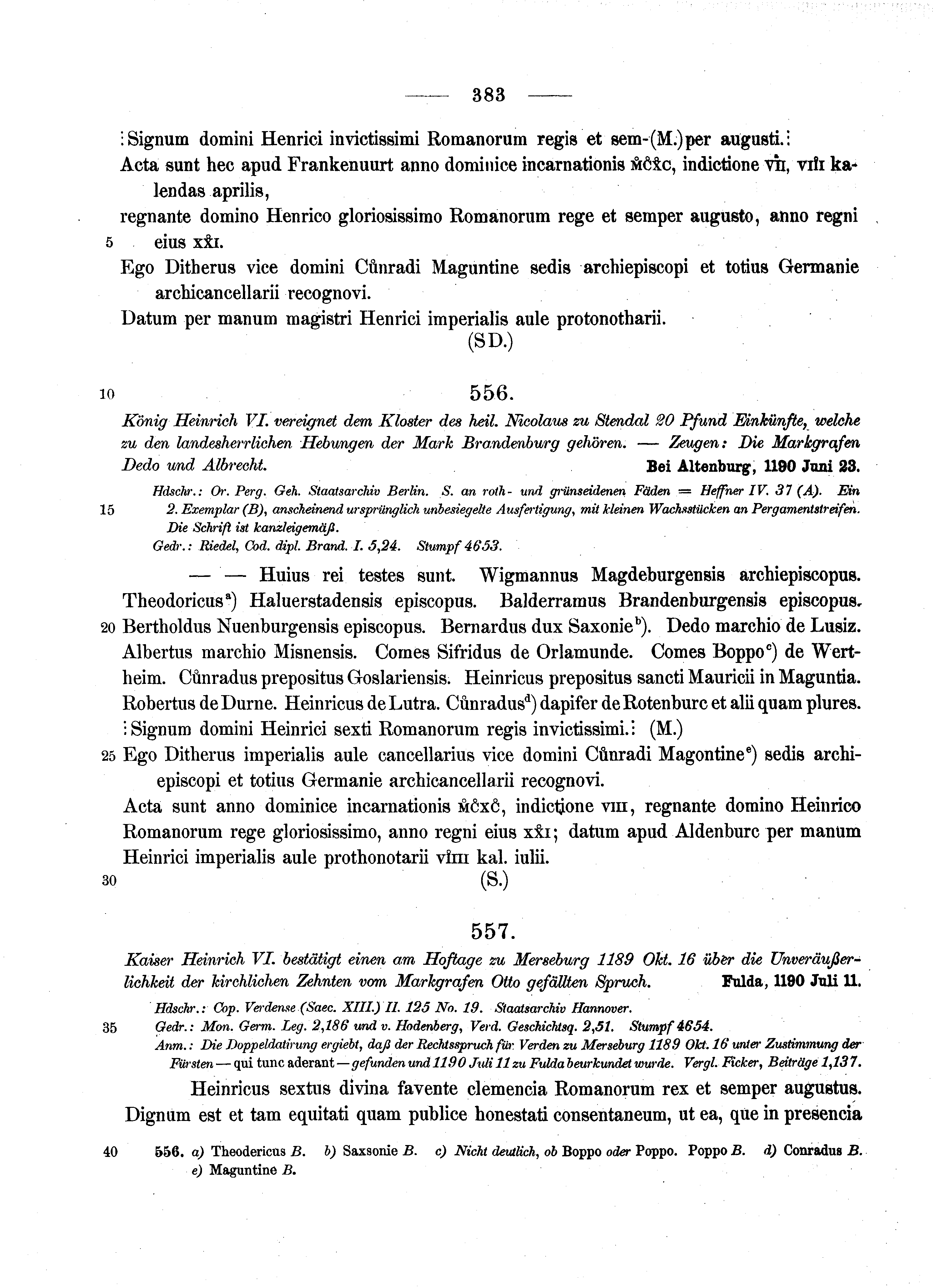 Historische Urkunde Seite 383 aus Band cds1a2