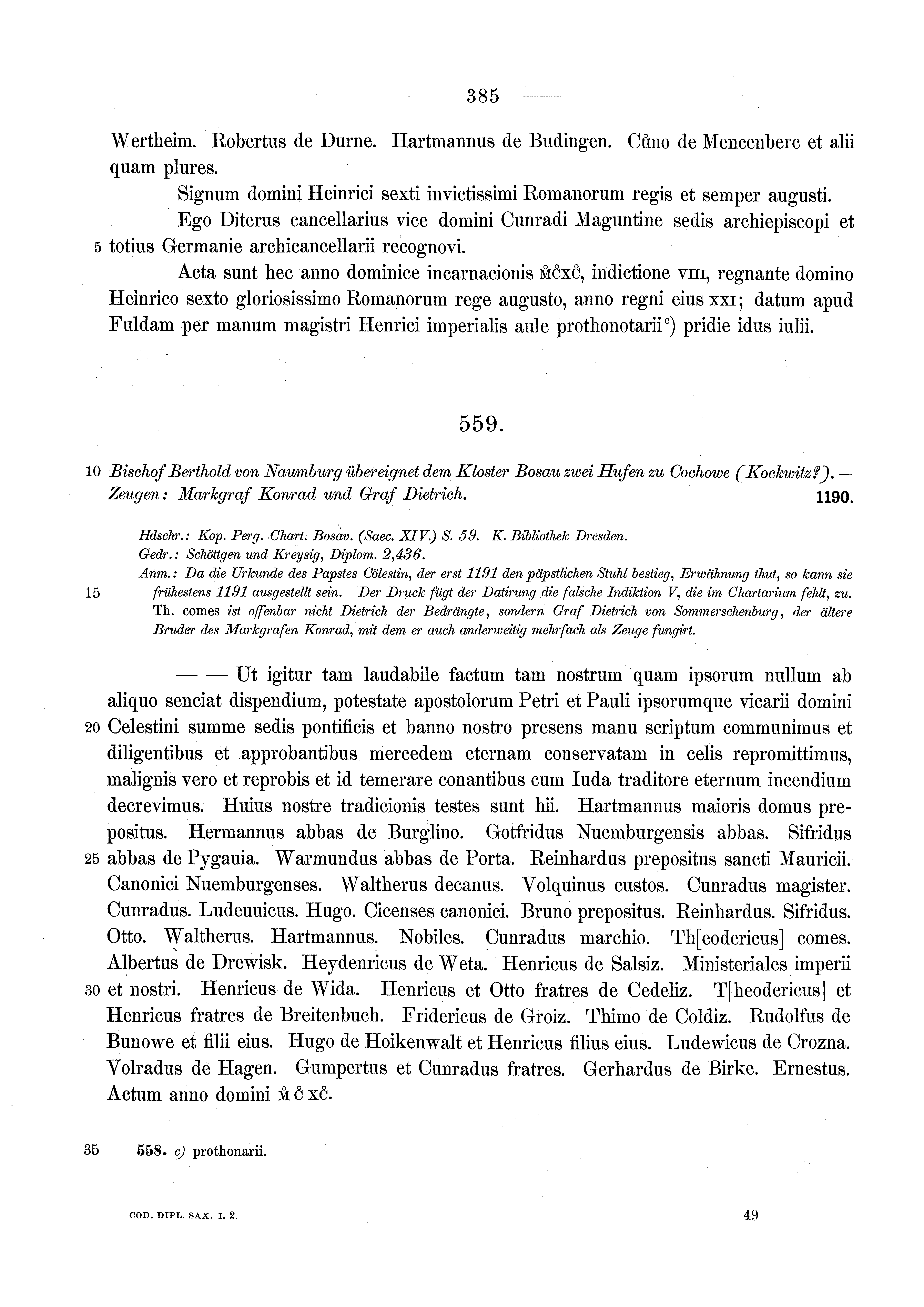 Historische Urkunde Seite 385 aus Band cds1a2