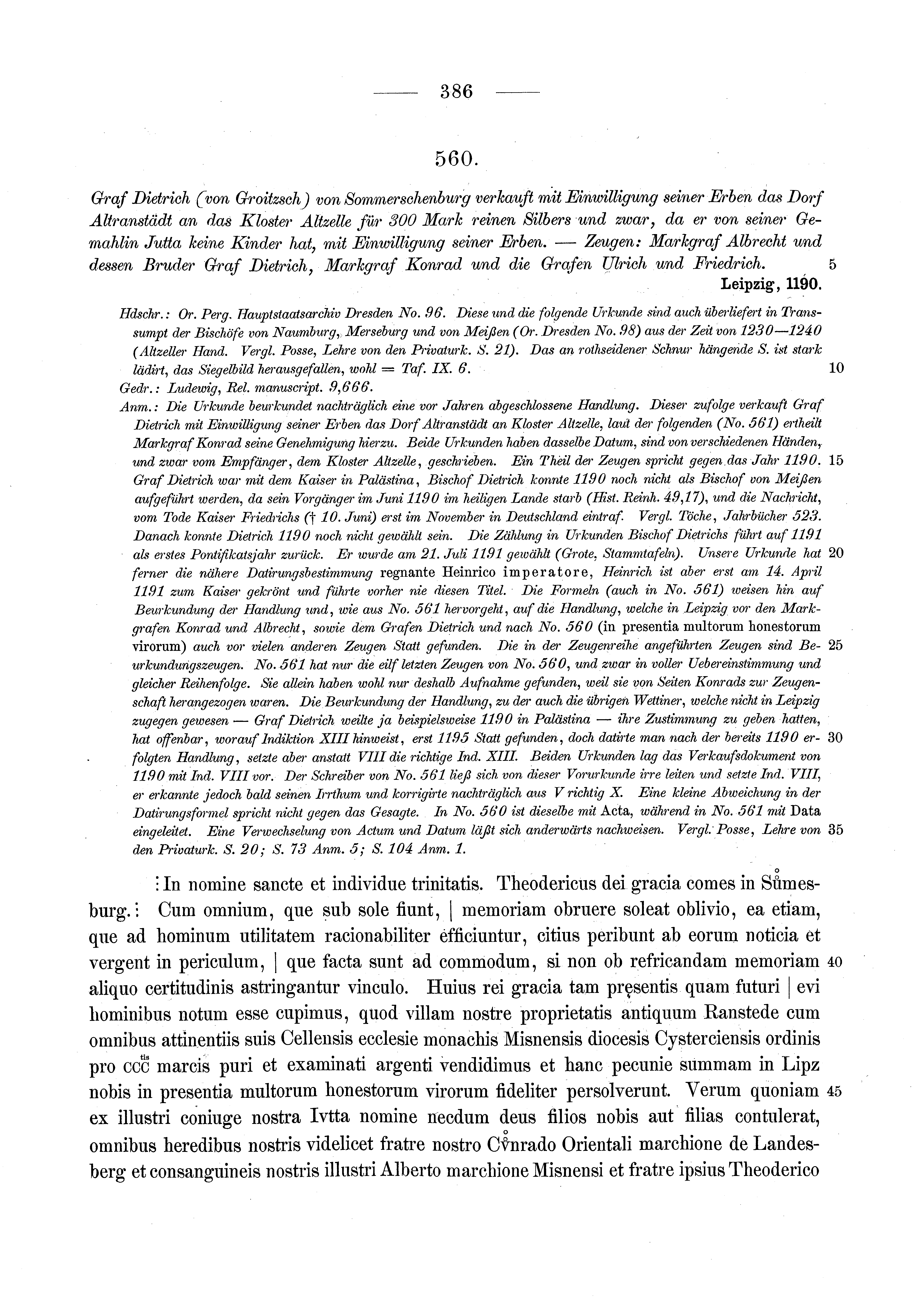 Historische Urkunde Seite 386 aus Band cds1a2