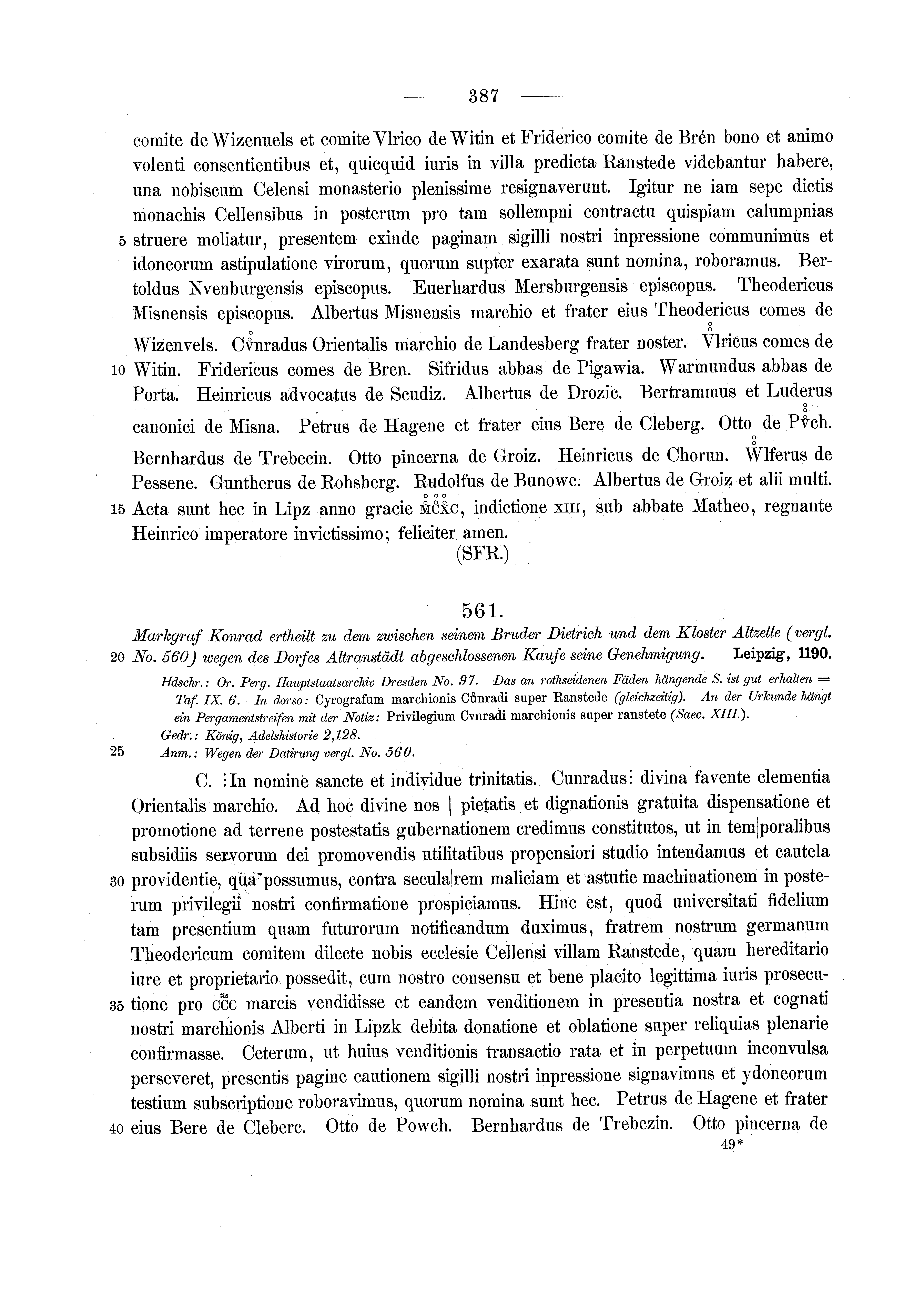 Historische Urkunde Seite 387 aus Band cds1a2