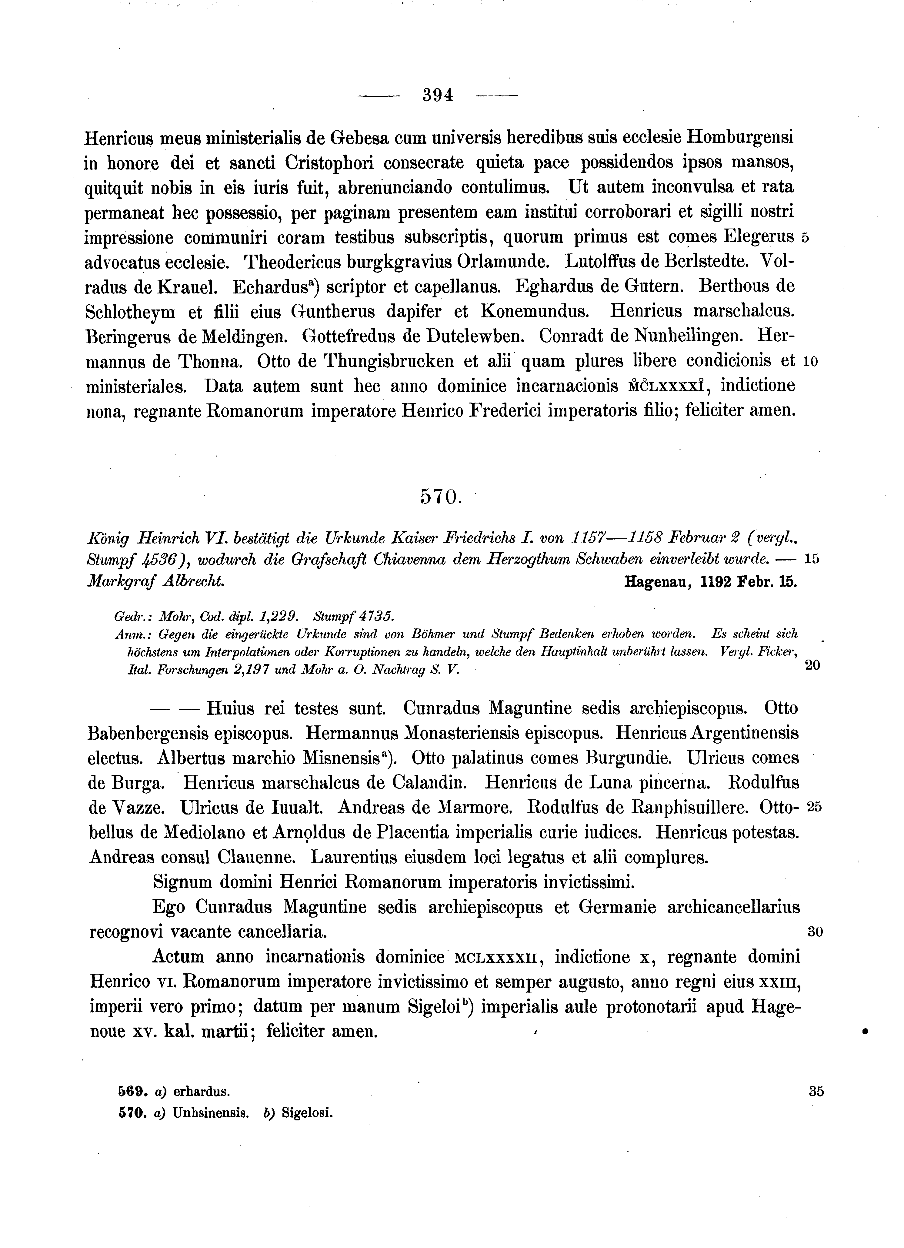 Historische Urkunde Seite 394 aus Band cds1a2