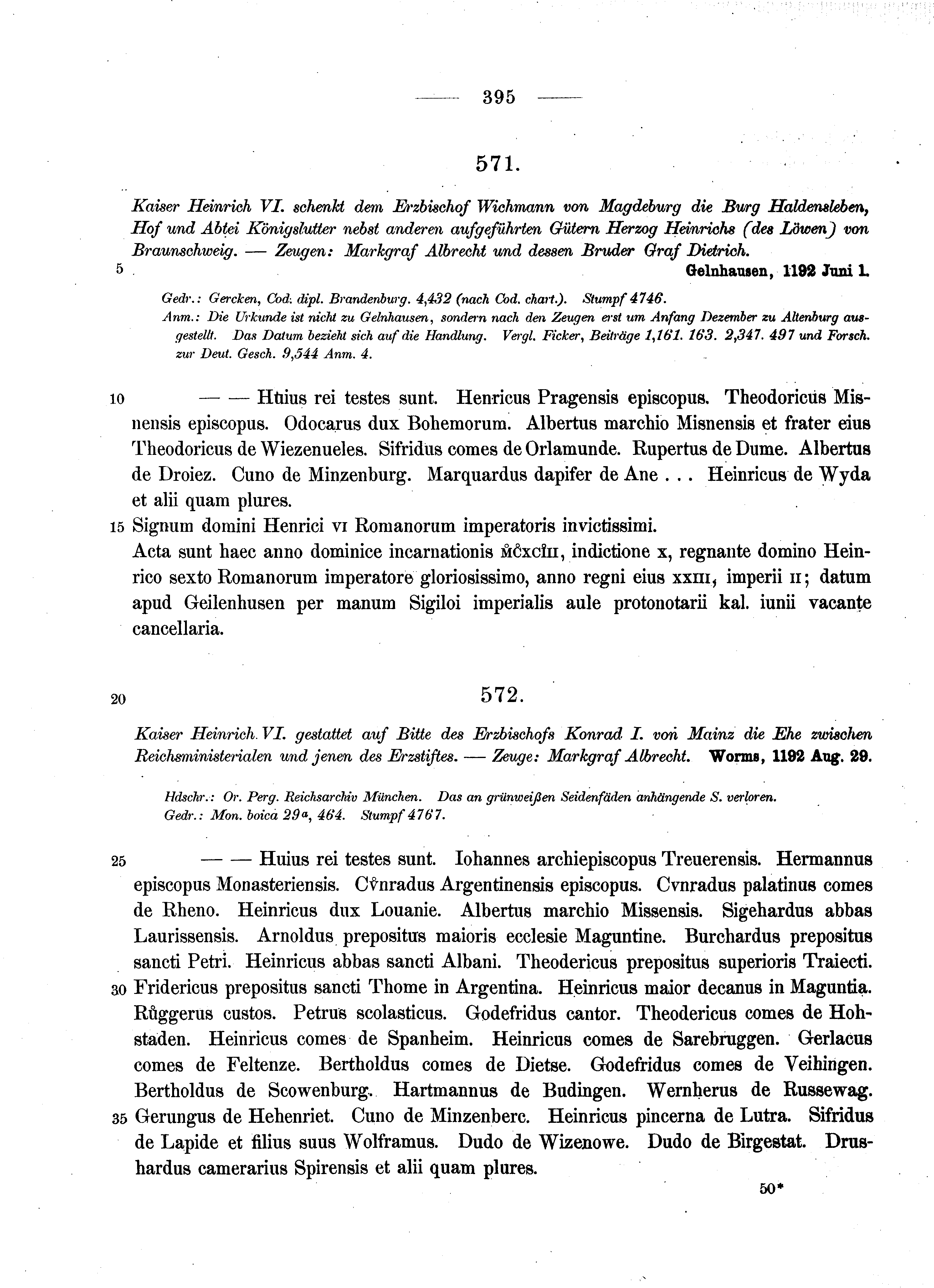 Historische Urkunde Seite 395 aus Band cds1a2