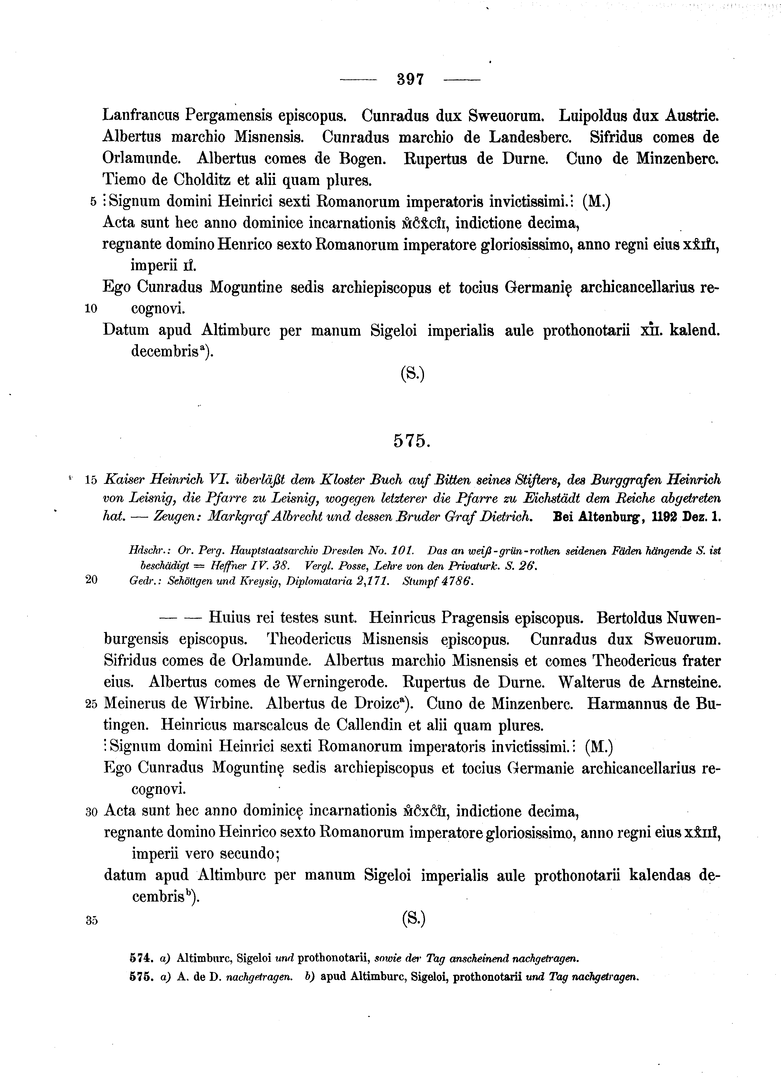 Historische Urkunde Seite 397 aus Band cds1a2