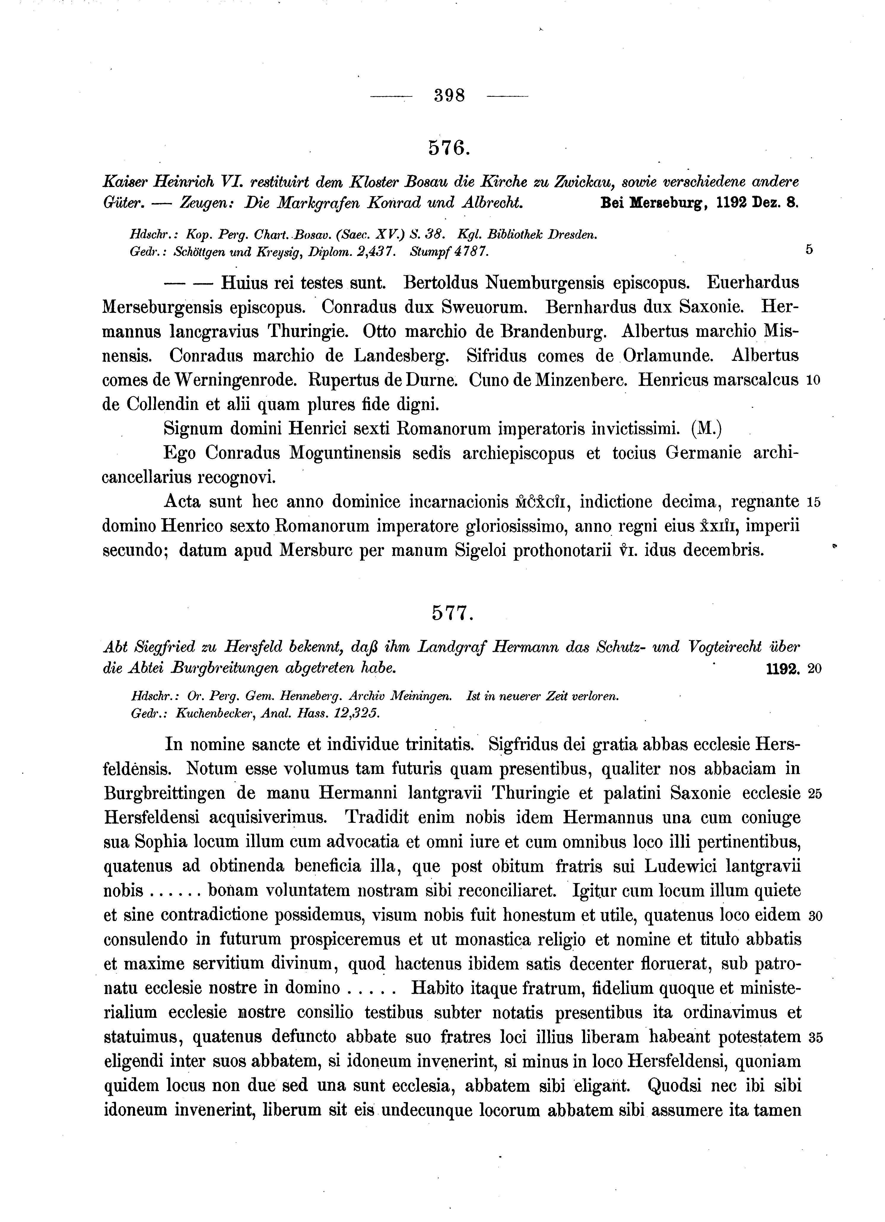 Historische Urkunde Seite 398 aus Band cds1a2