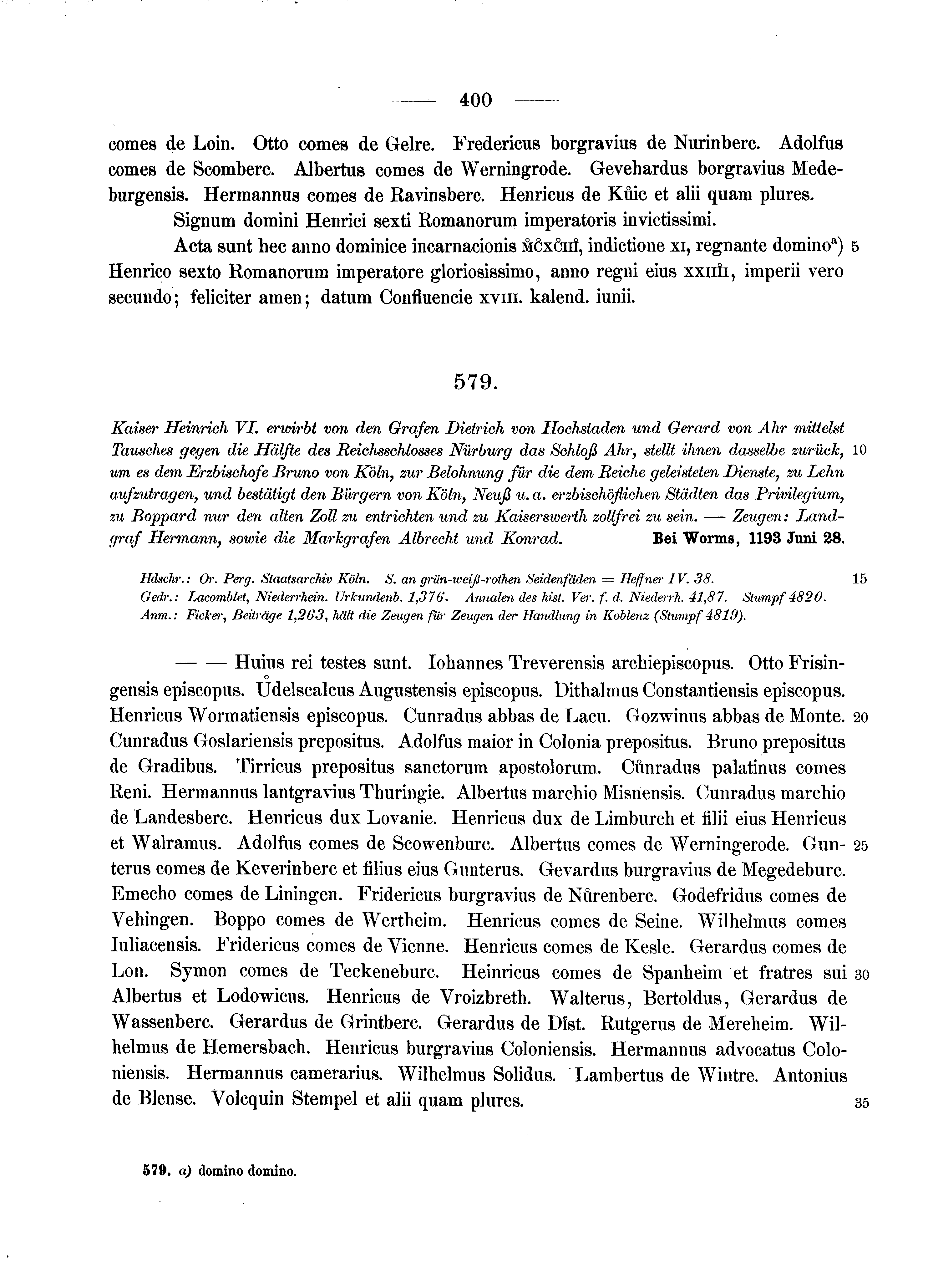 Historische Urkunde Seite 400 aus Band cds1a2