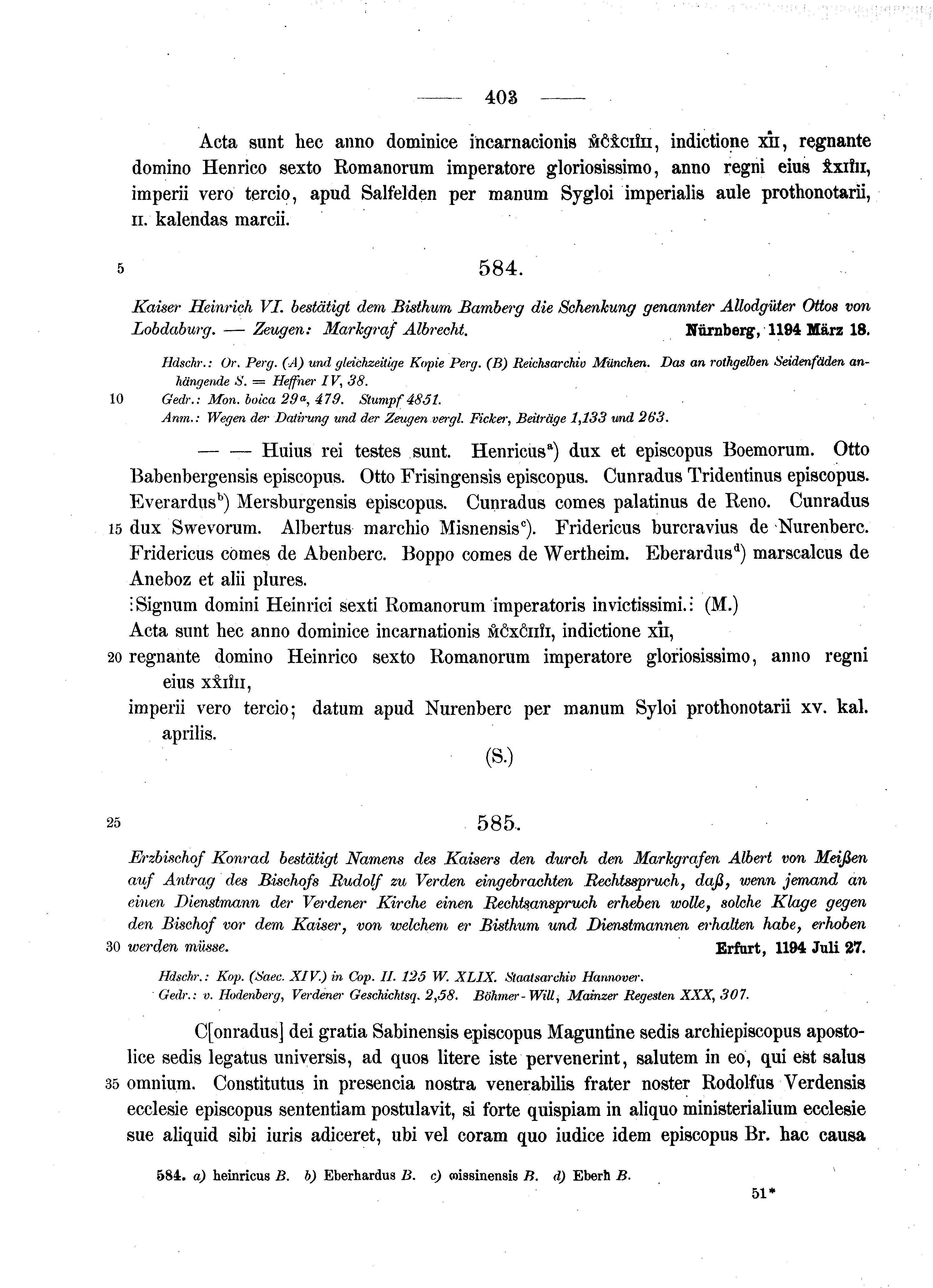 Historische Urkunde Seite 403 aus Band cds1a2