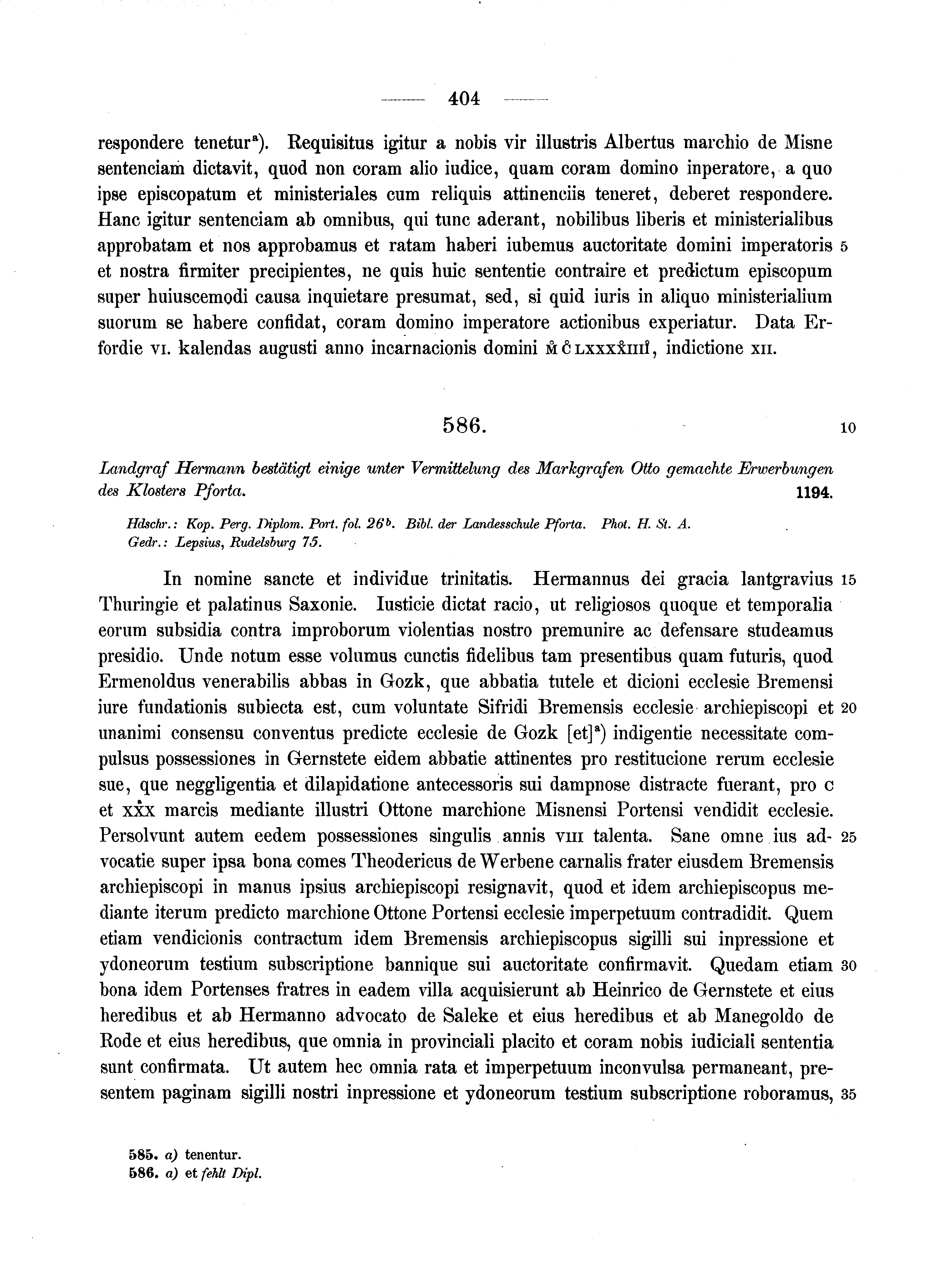 Historische Urkunde Seite 404 aus Band cds1a2