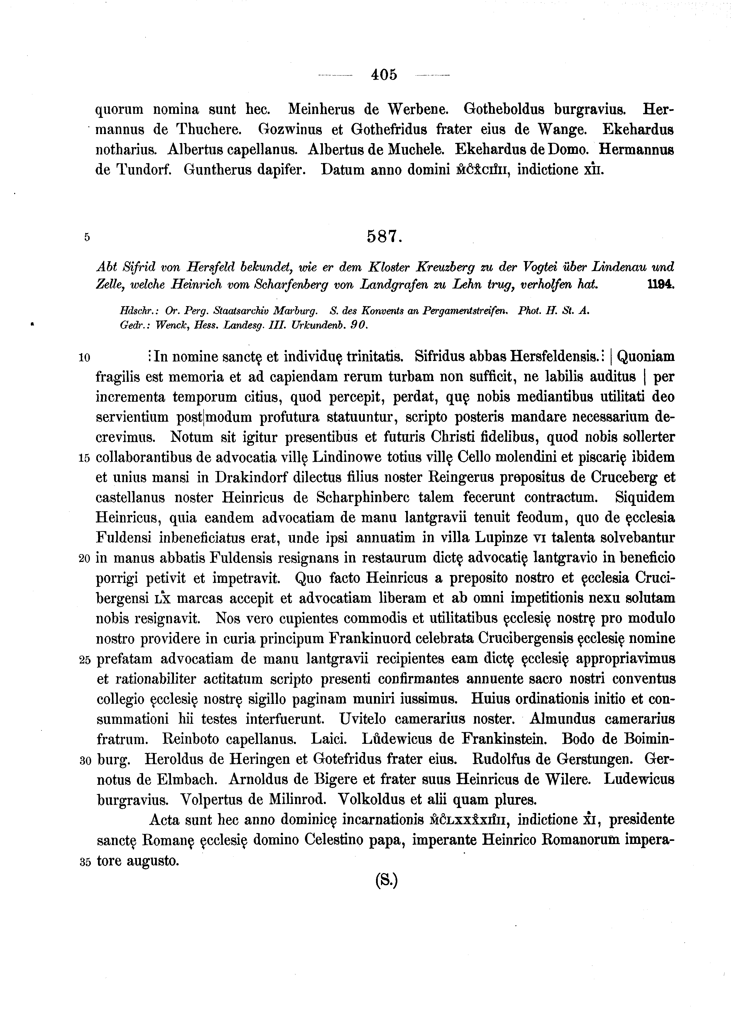 Historische Urkunde Seite 405 aus Band cds1a2