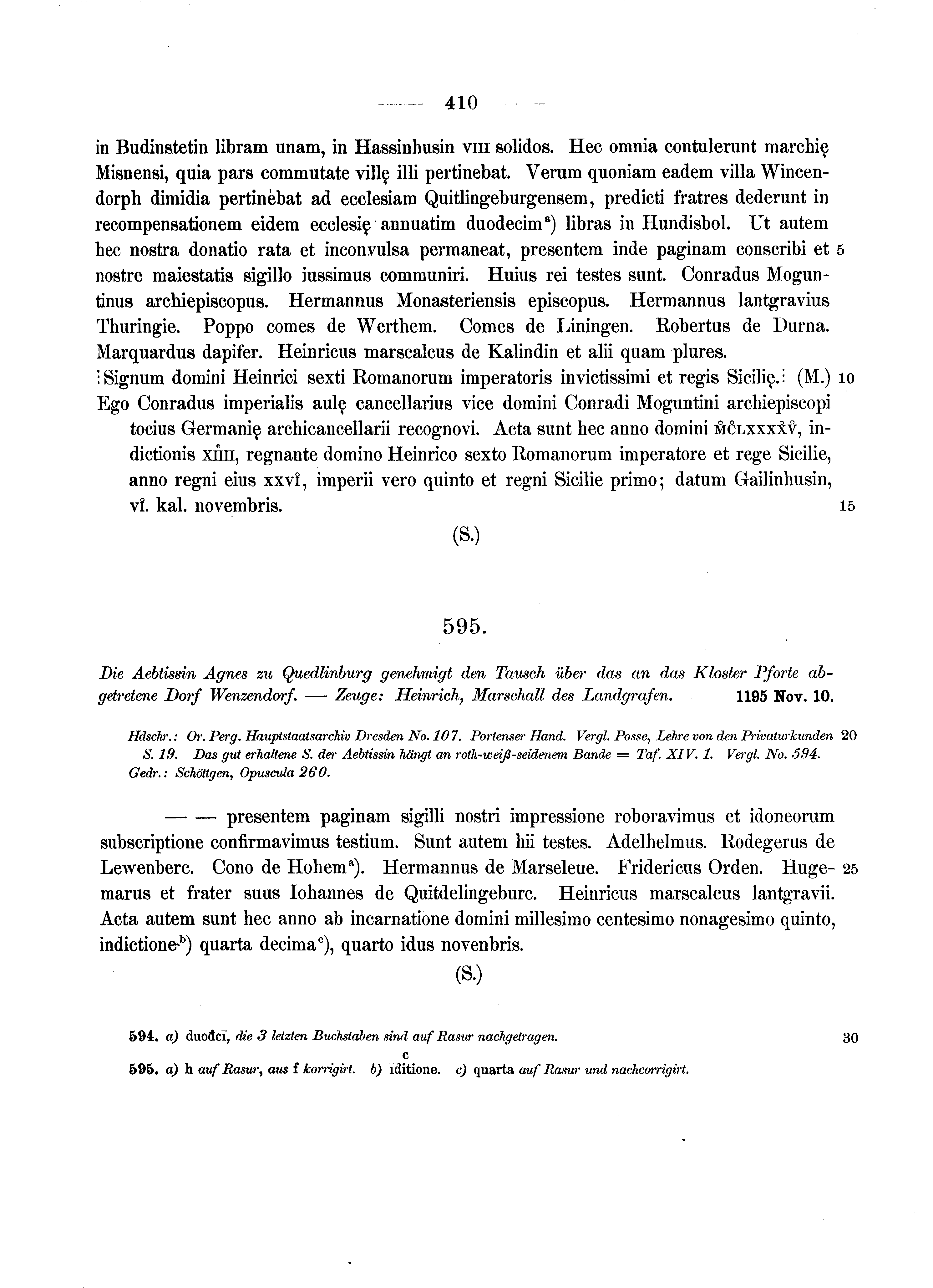 Historische Urkunde Seite 410 aus Band cds1a2