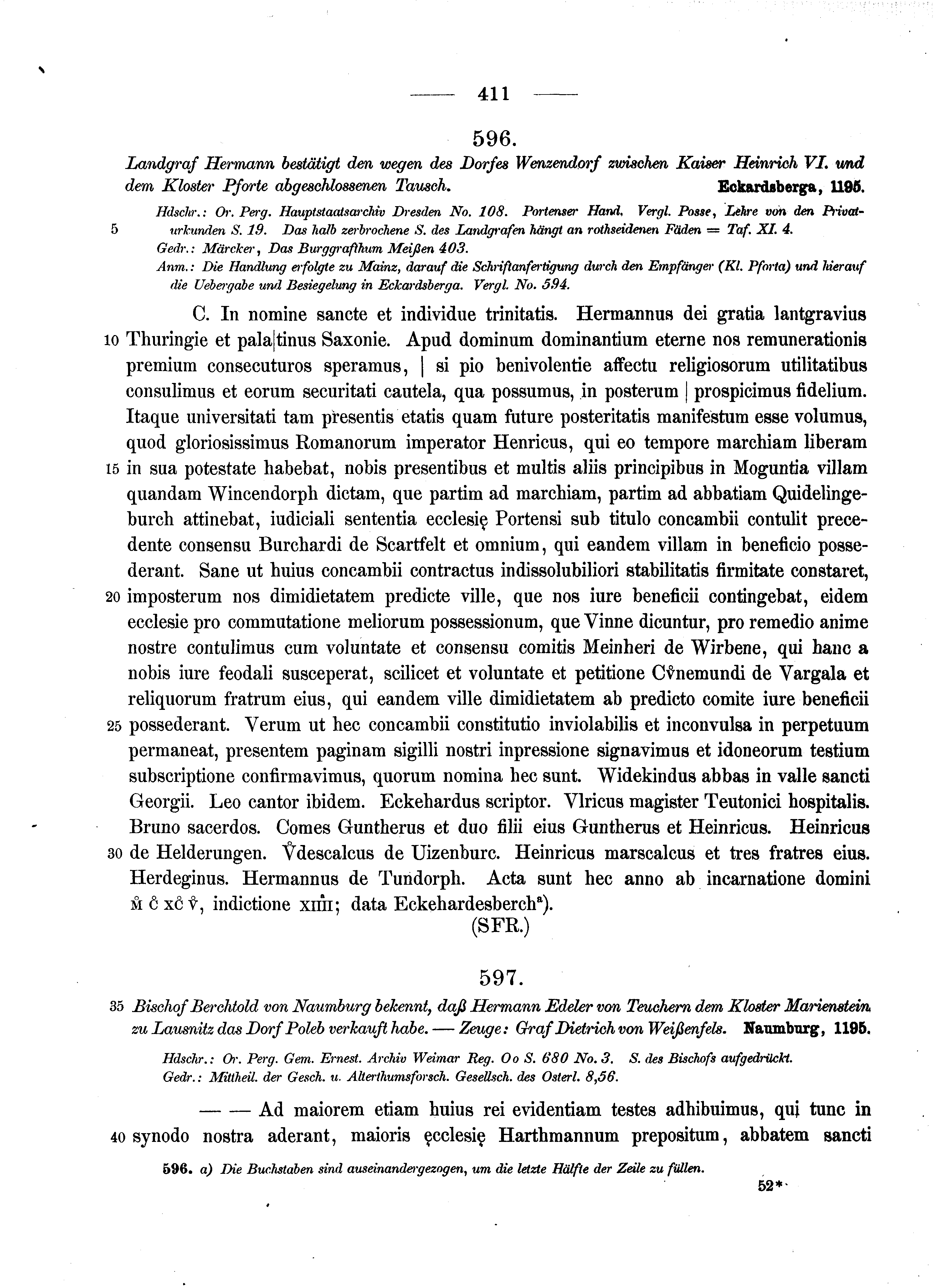 Historische Urkunde Seite 411 aus Band cds1a2