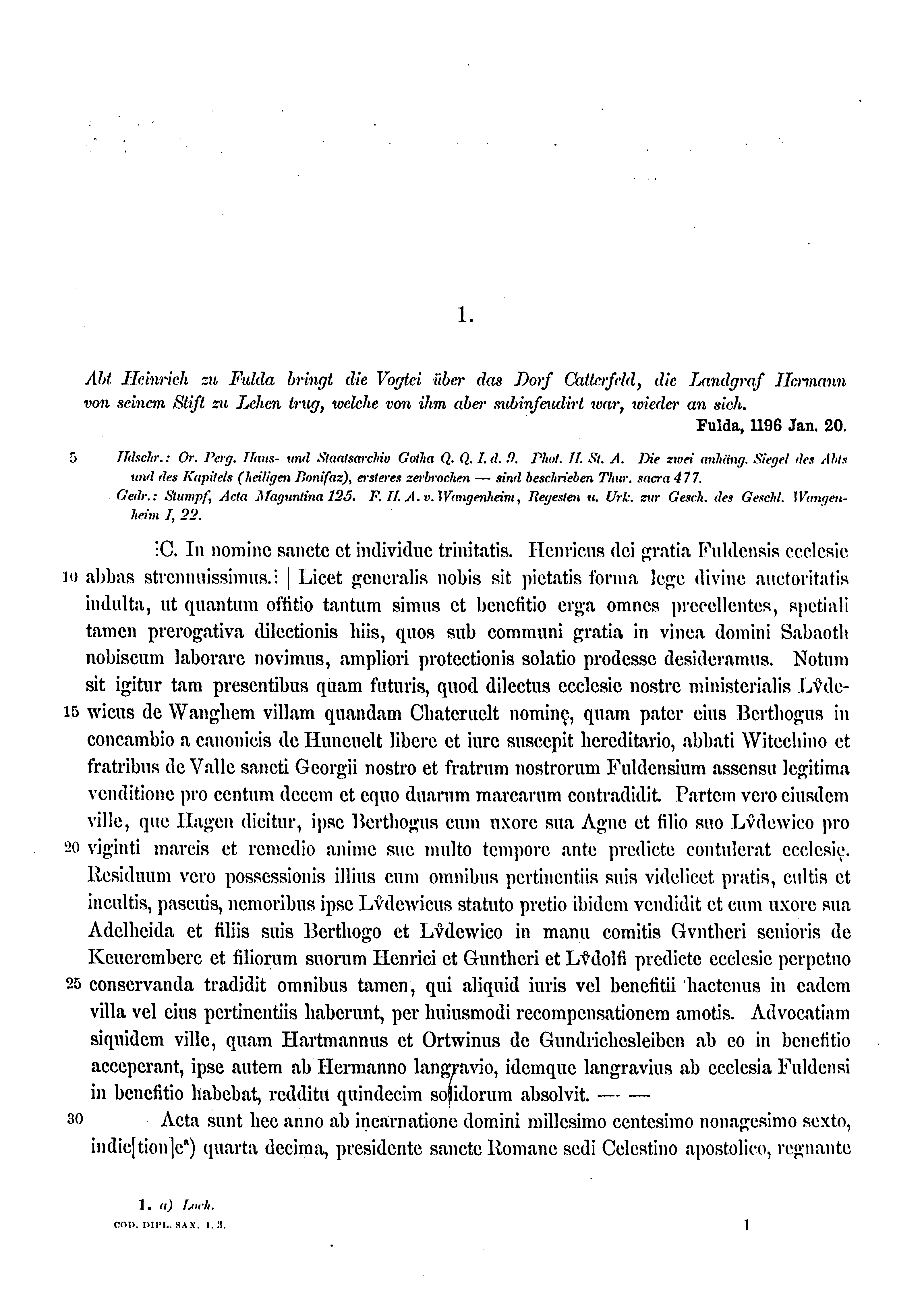 Historische Urkunde Seite 1 aus Band cds1a3