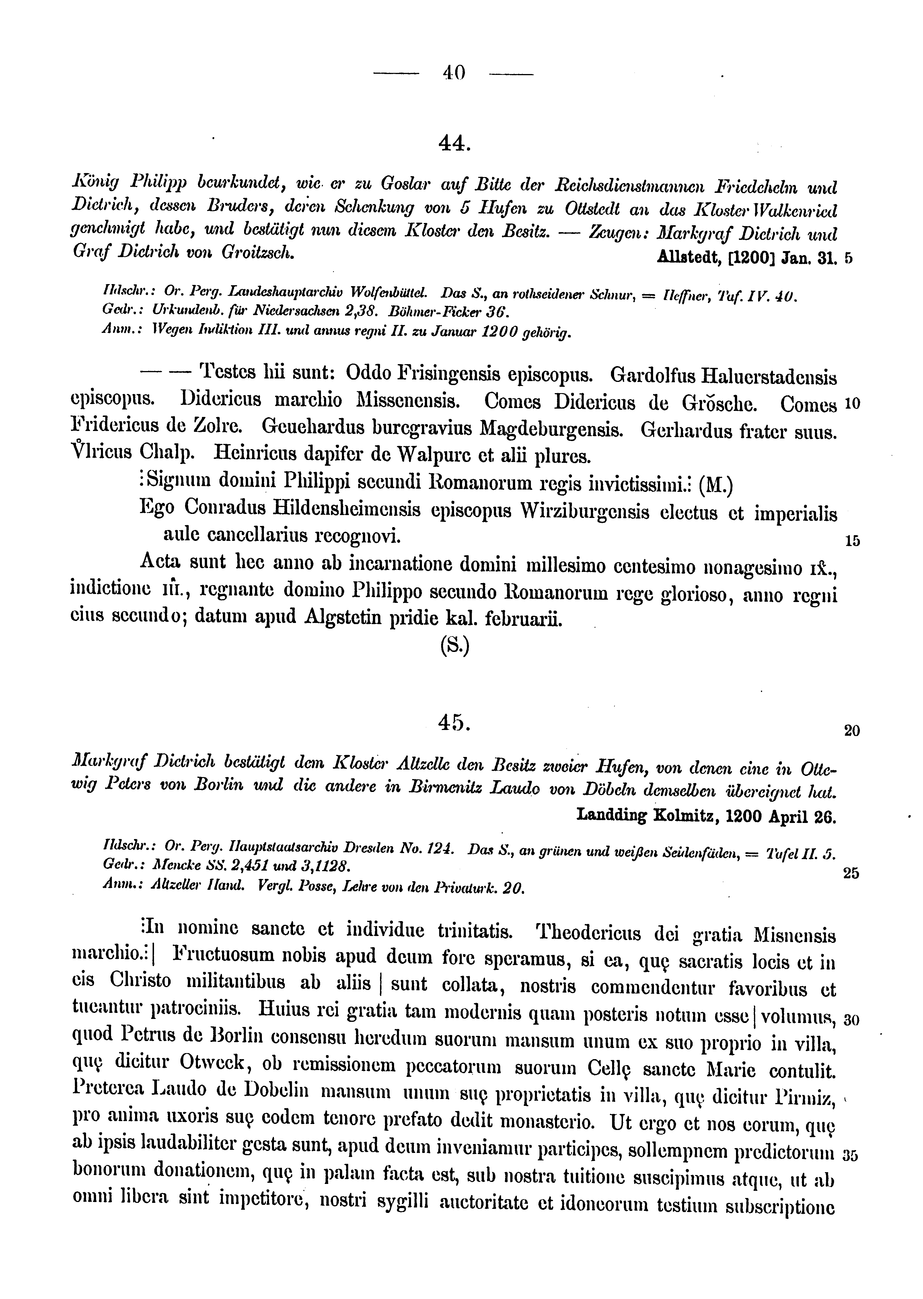 Historische Urkunde Seite 40 aus Band cds1a3