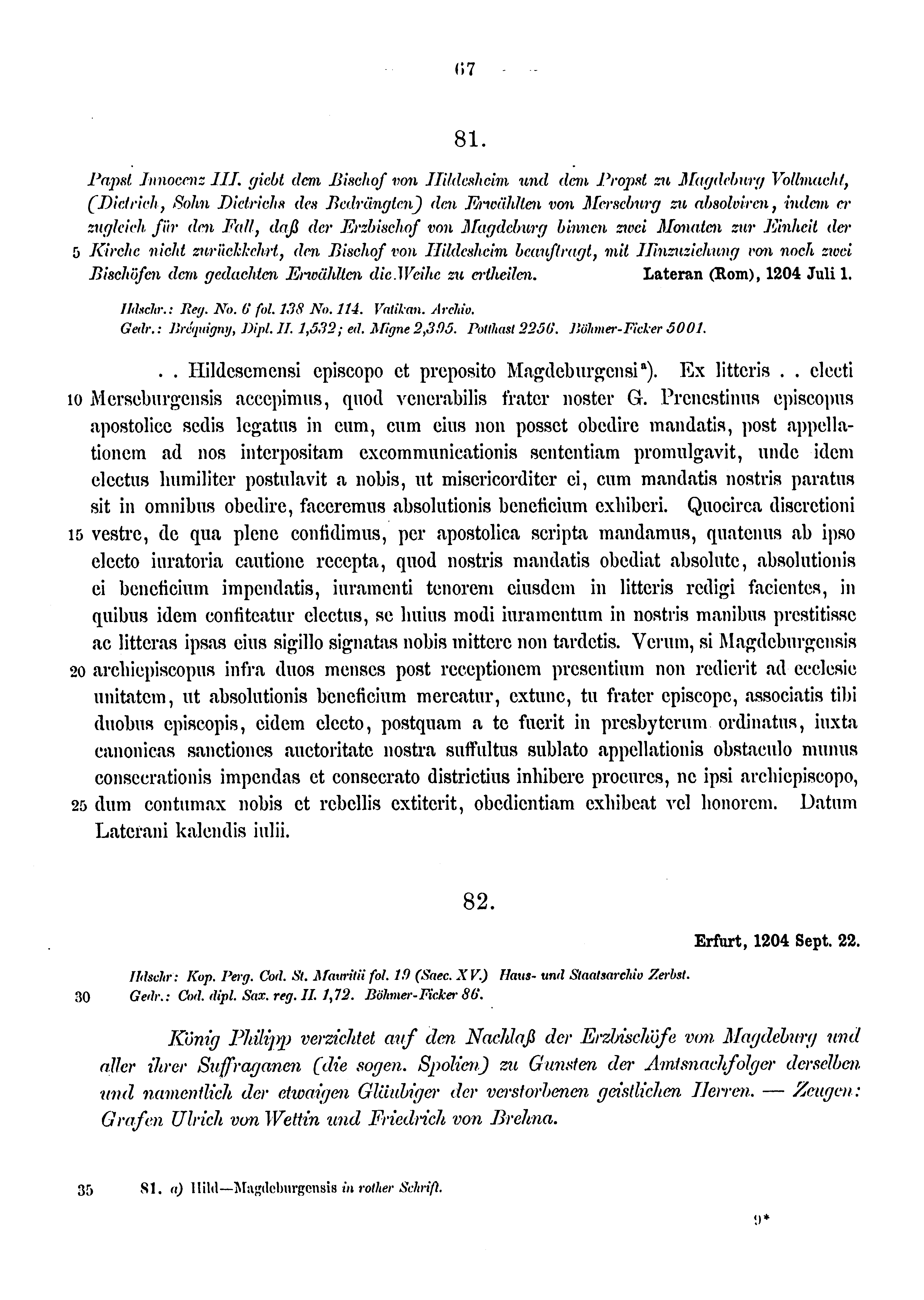 Historische Urkunde Seite 67 aus Band cds1a3