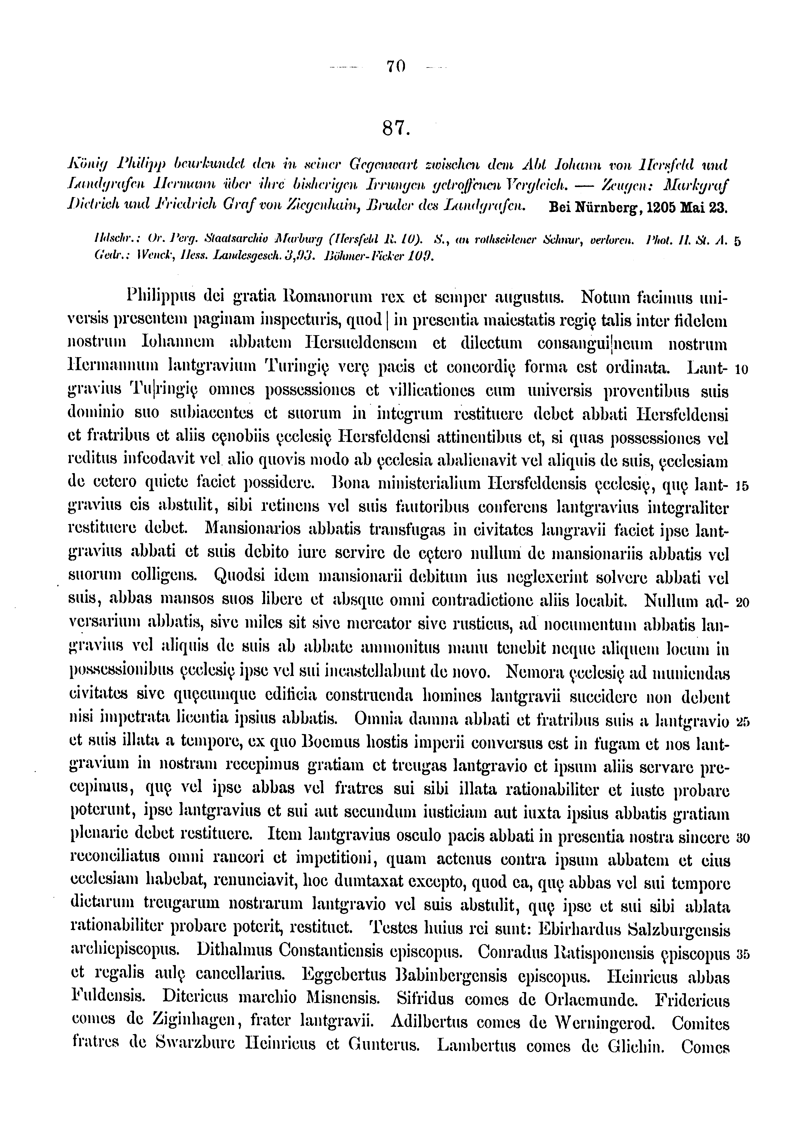 Historische Urkunde Seite 70 aus Band cds1a3