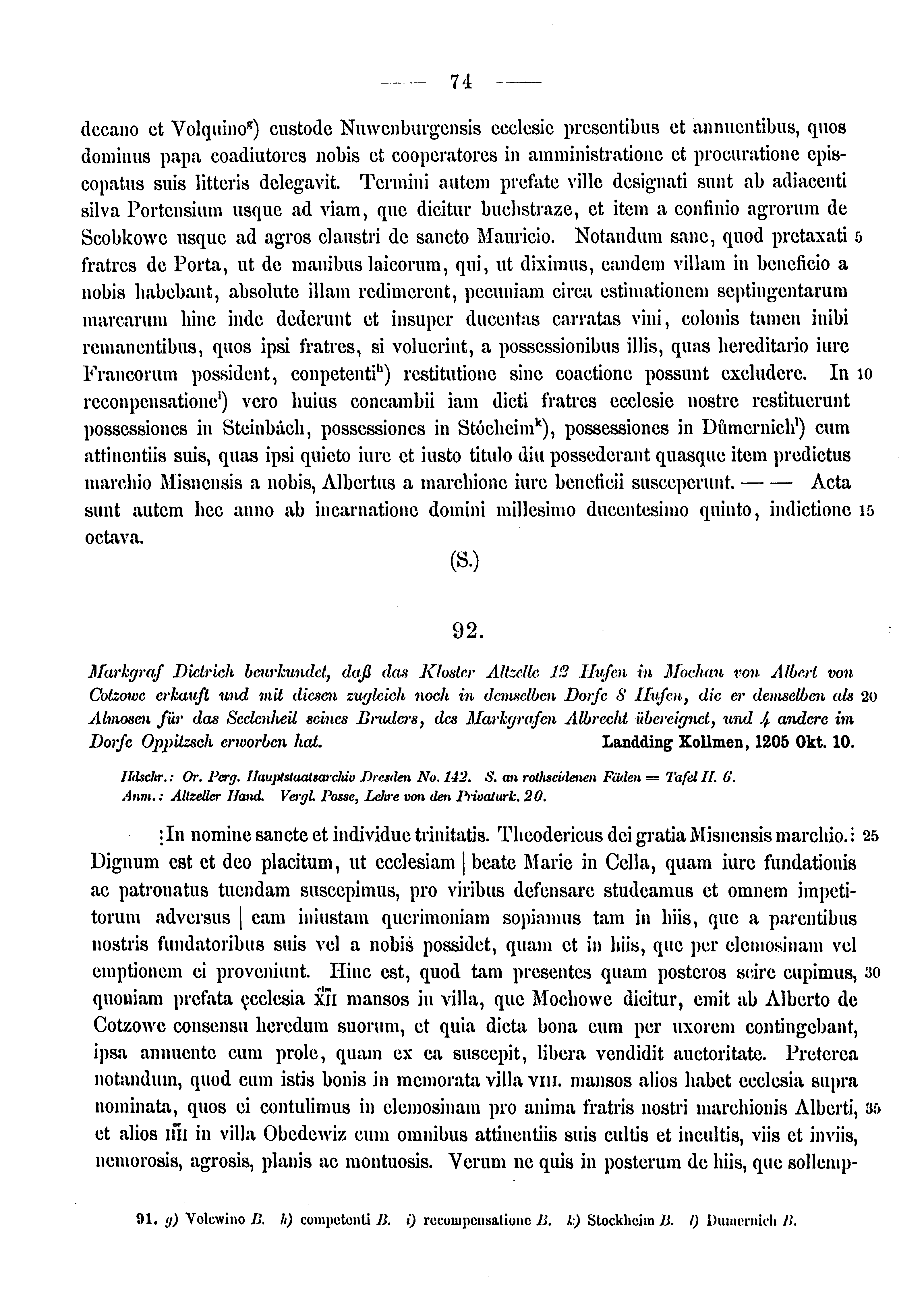 Historische Urkunde Seite 74 aus Band cds1a3