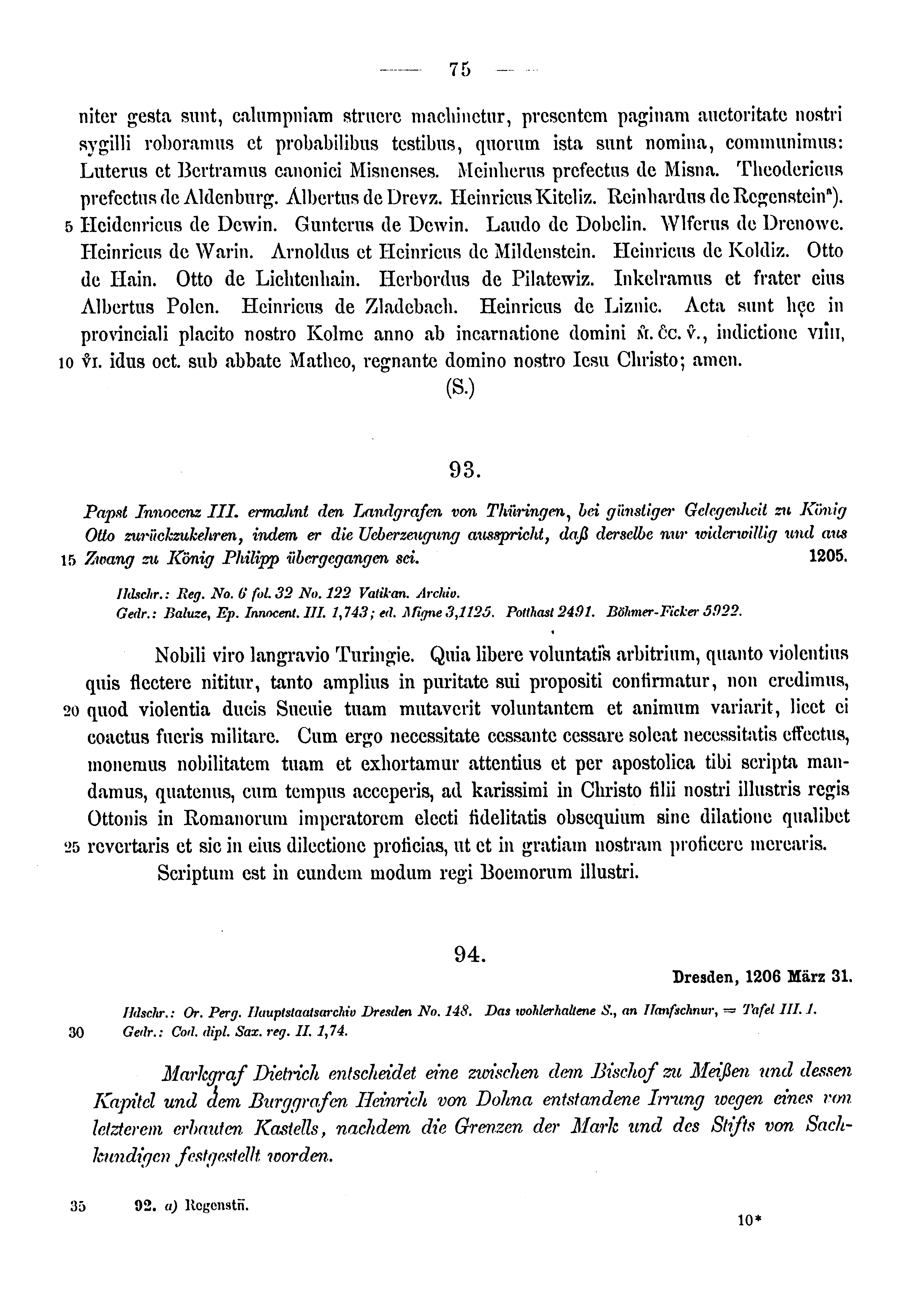 Historische Urkunde Seite 75 aus Band cds1a3